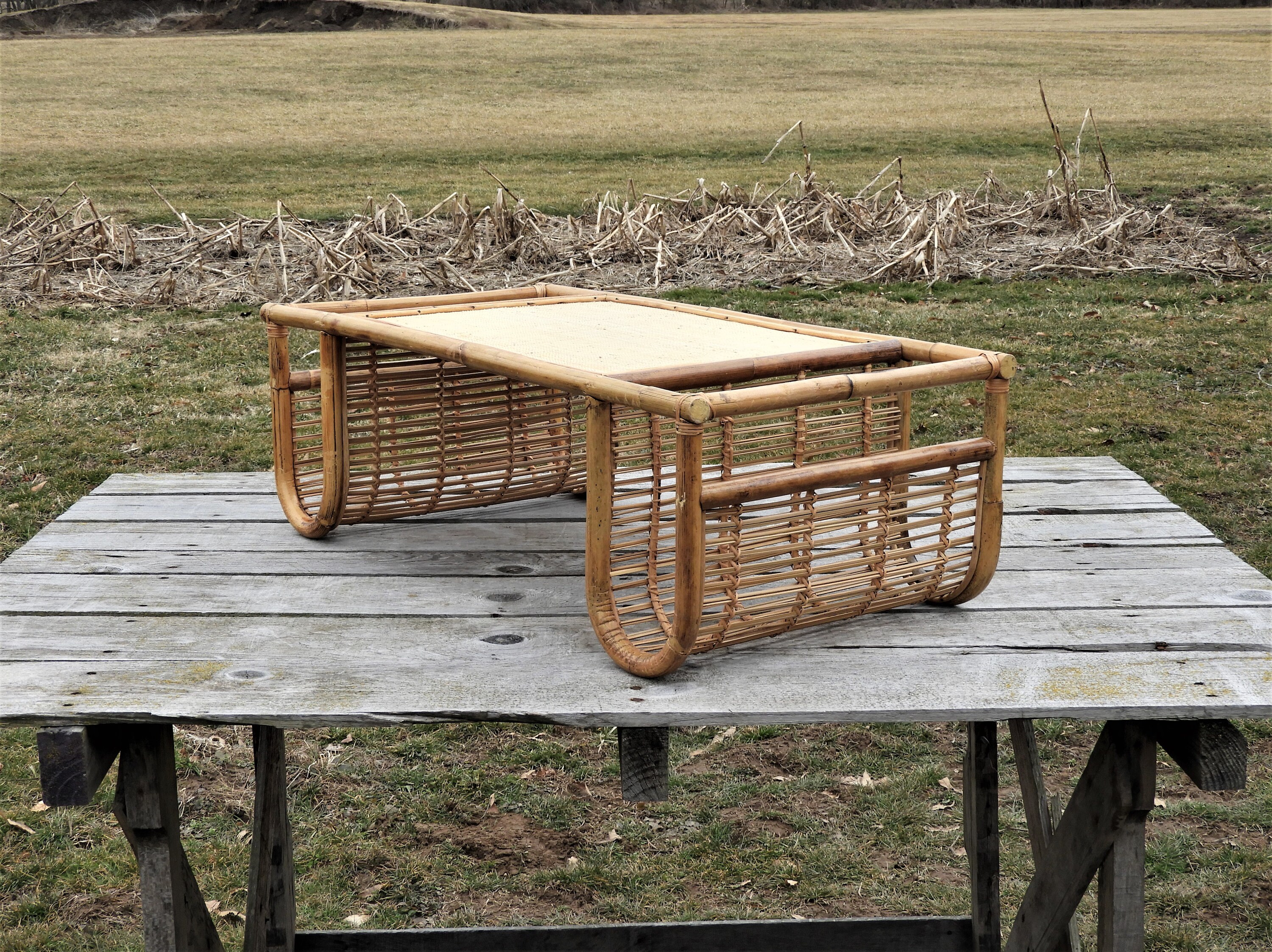 Vintage Rattan Server, Wooden Lap Desk, Boho Island Decor, Portable