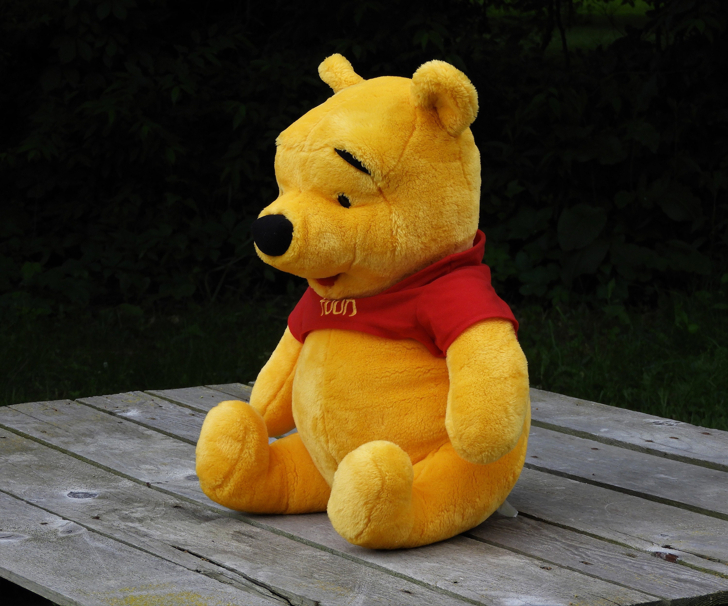 Vintage Winnie the Pooh, Mattel Arco, Plush Disney Toy, Stuffed Animal, Yellow & Red, Teddy Bear