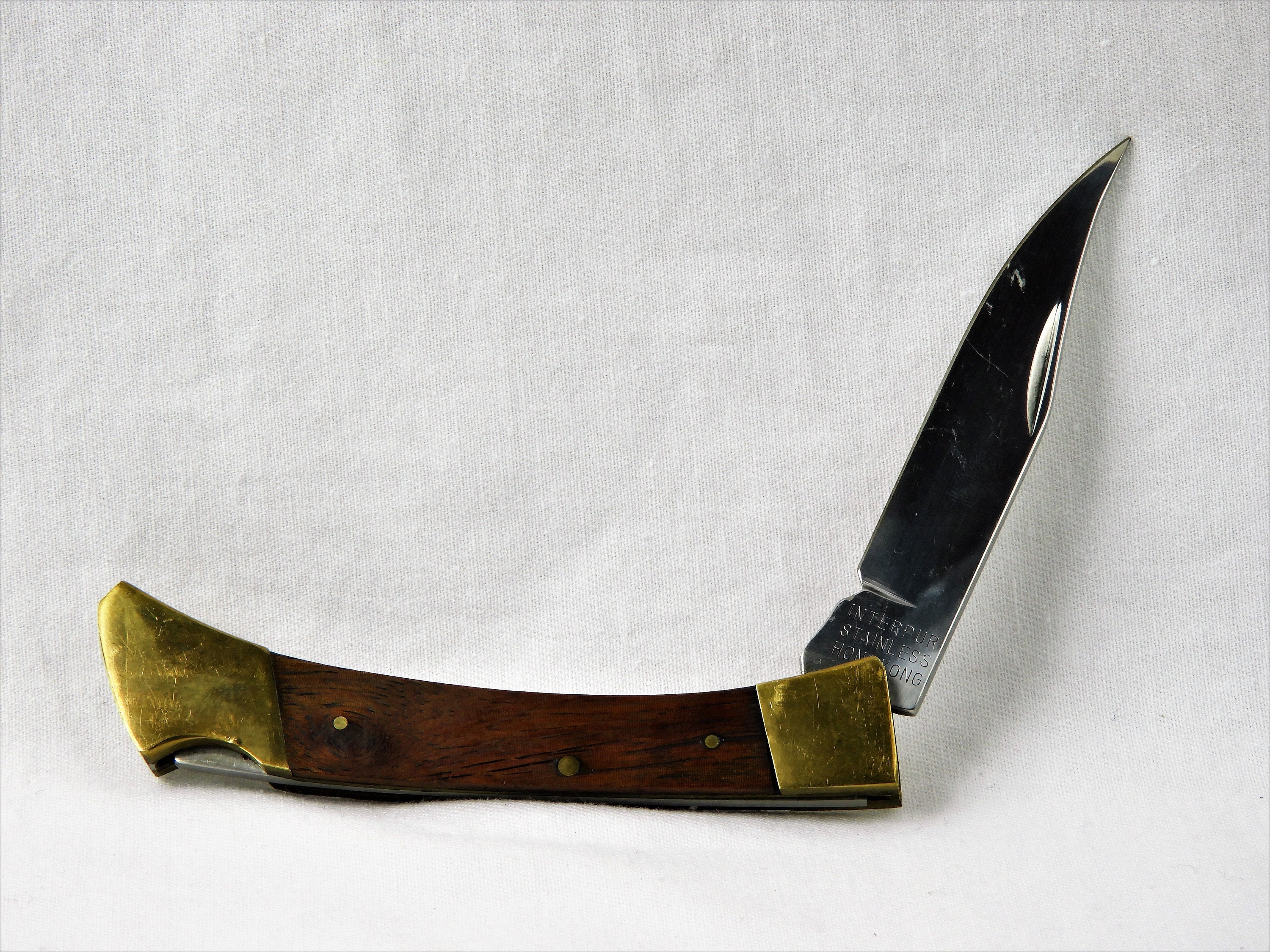 Vintage Folding Knife, Interpur Lock Back, 3 Pin Wooden Handles