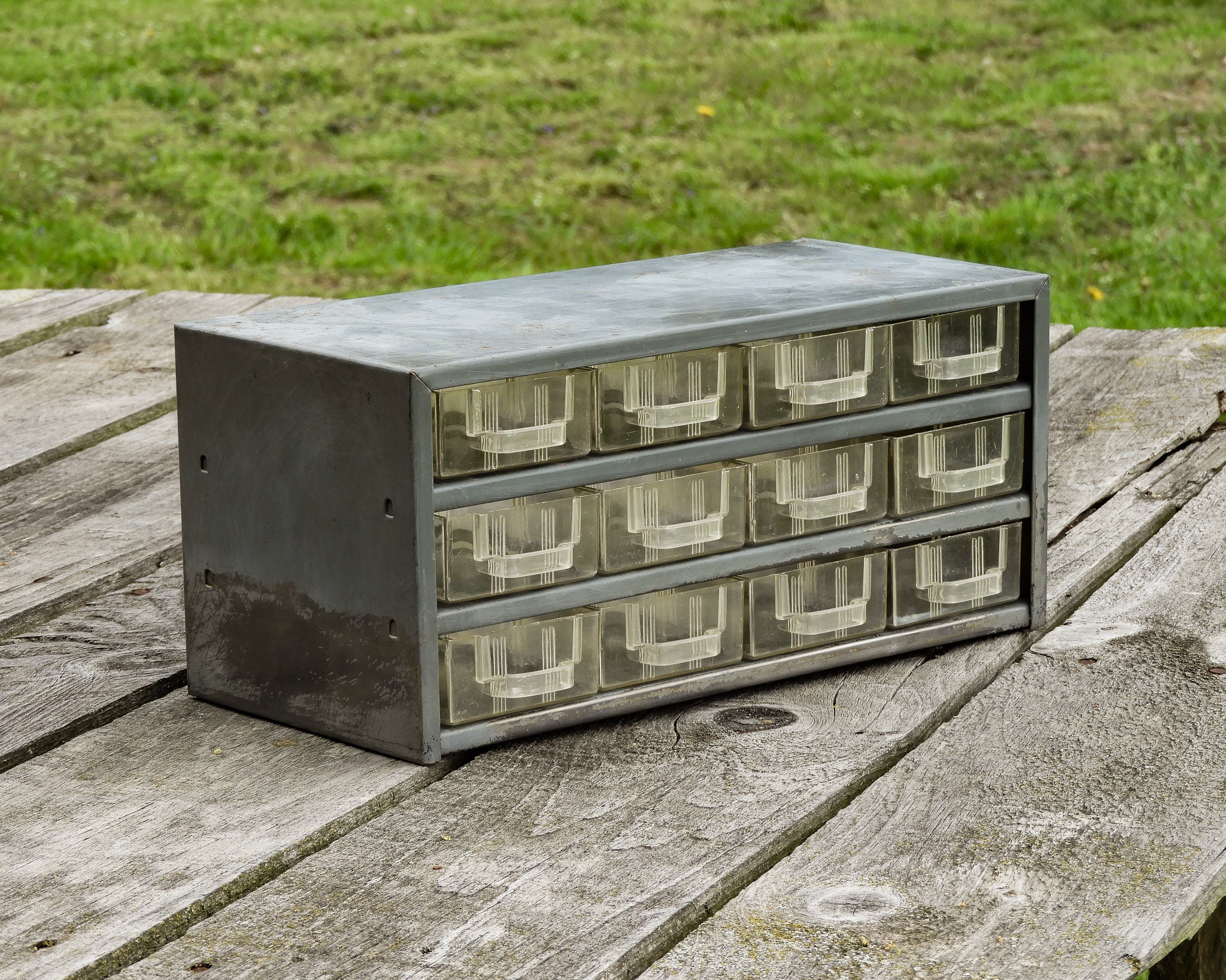 Vintage Metal Shelf, Industrial Gray, Rustic & Distressed, Wall Hanging