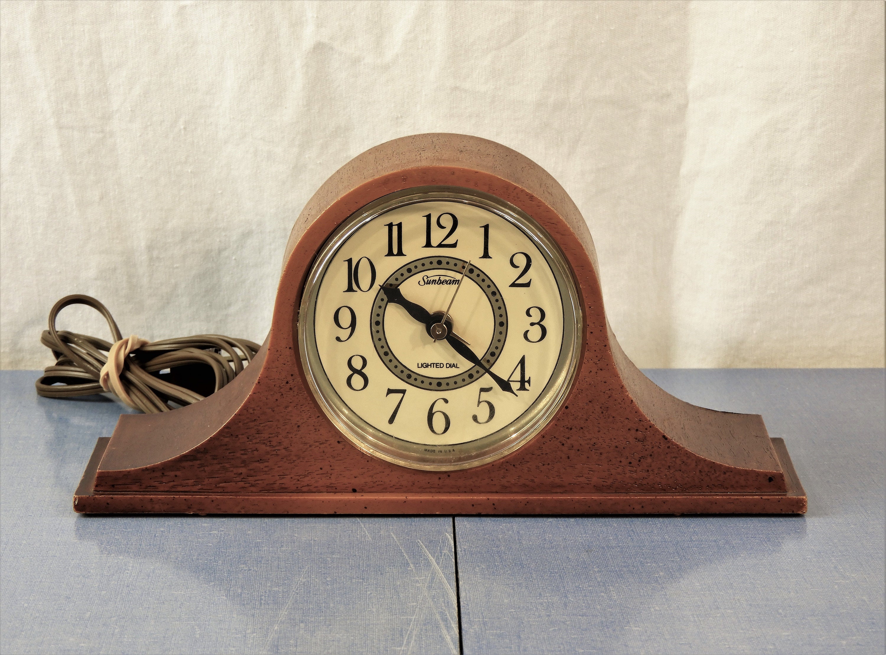 Vintage Sunbeam Clock, Electric Alarm, Lighted Dial, Home Decor, Brown