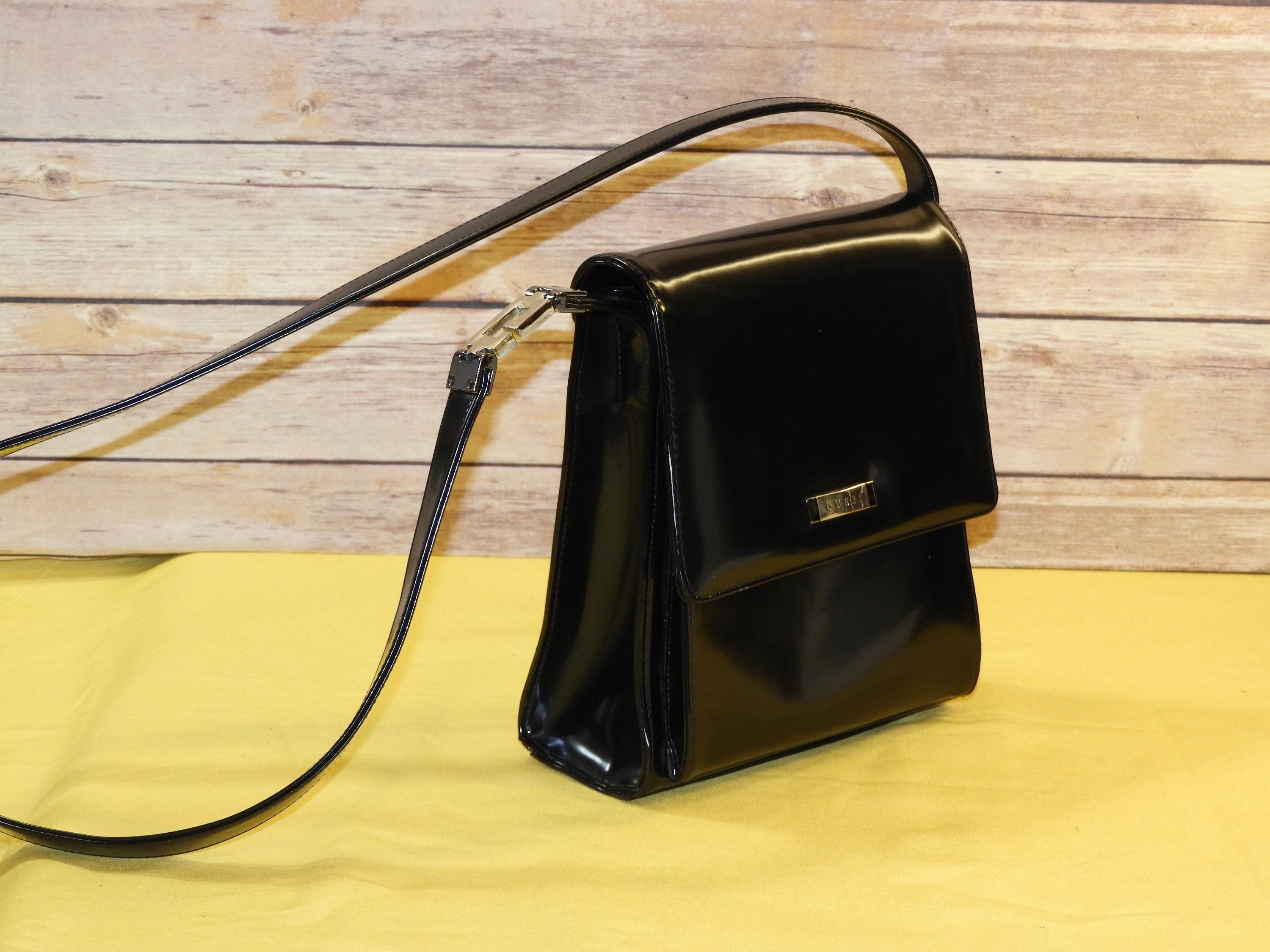 Vintage Guess Handbag, Black Faux Leather Guess Purse, Guess Messenger Hand Bag, Designer ...
