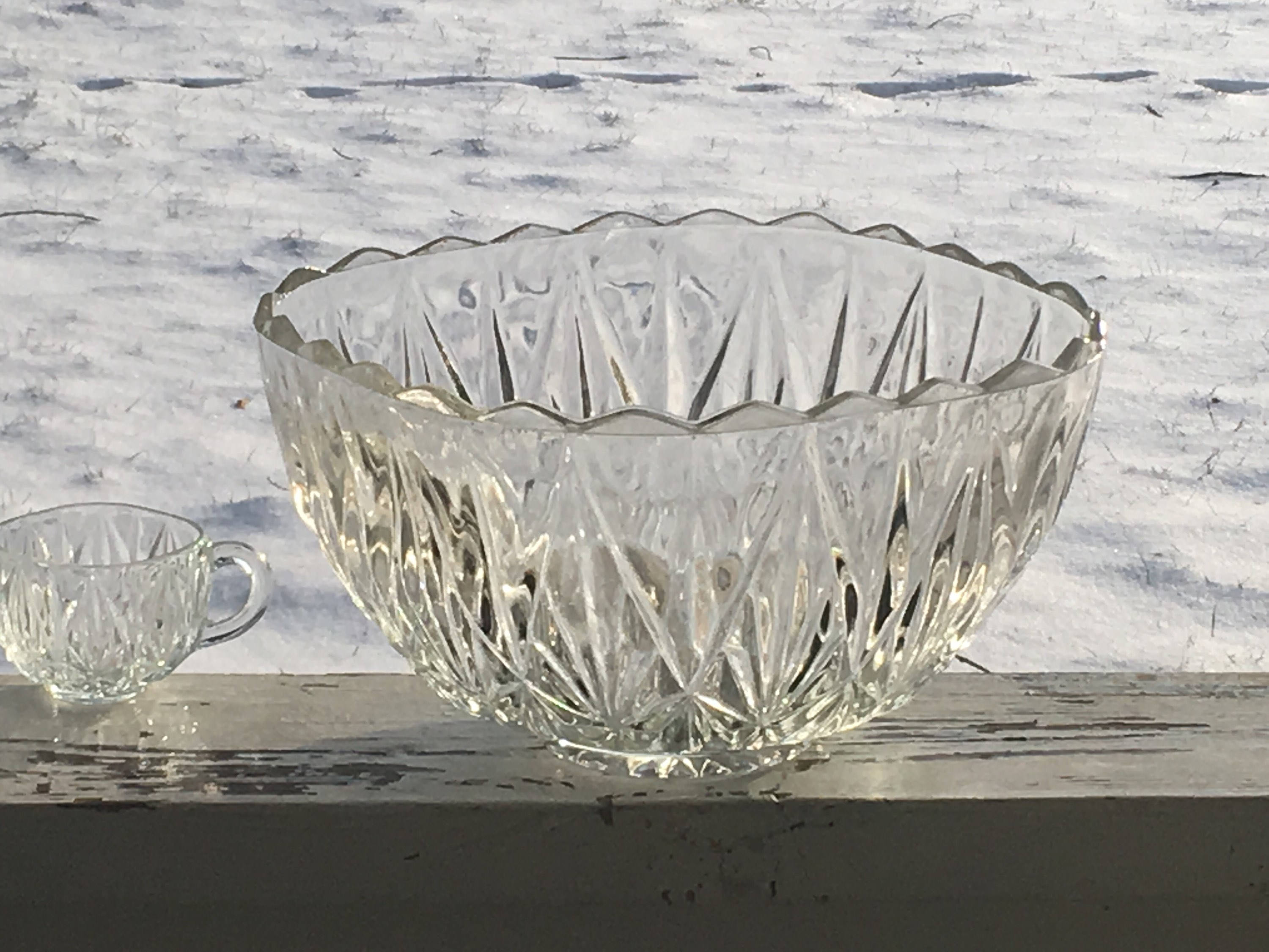 Vintage Punch Bowl Set, Decorative Williamsport Square Glass Punch Set