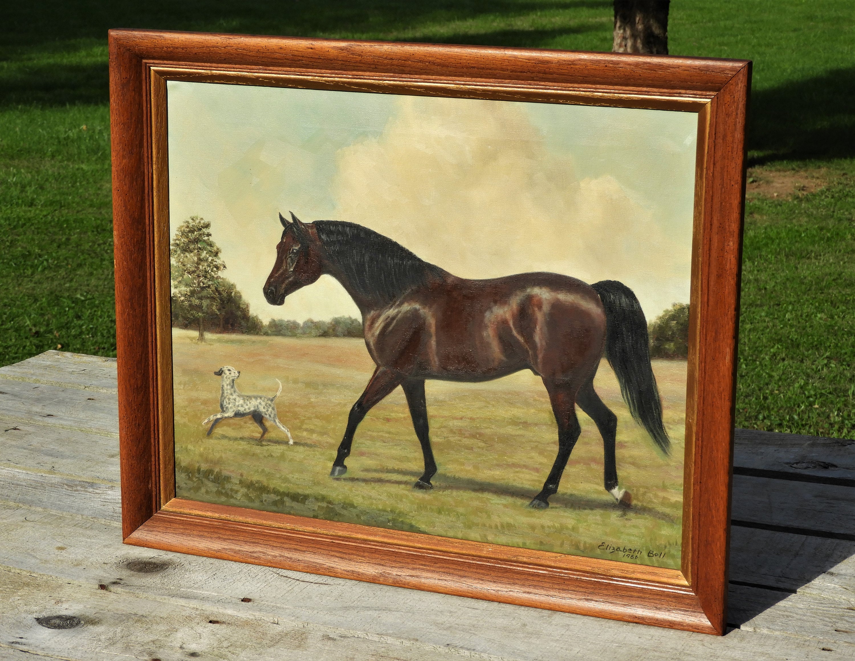 Vintage Race Horse Painting, Elizabeth Bell Art, Oil on Canvas Realism