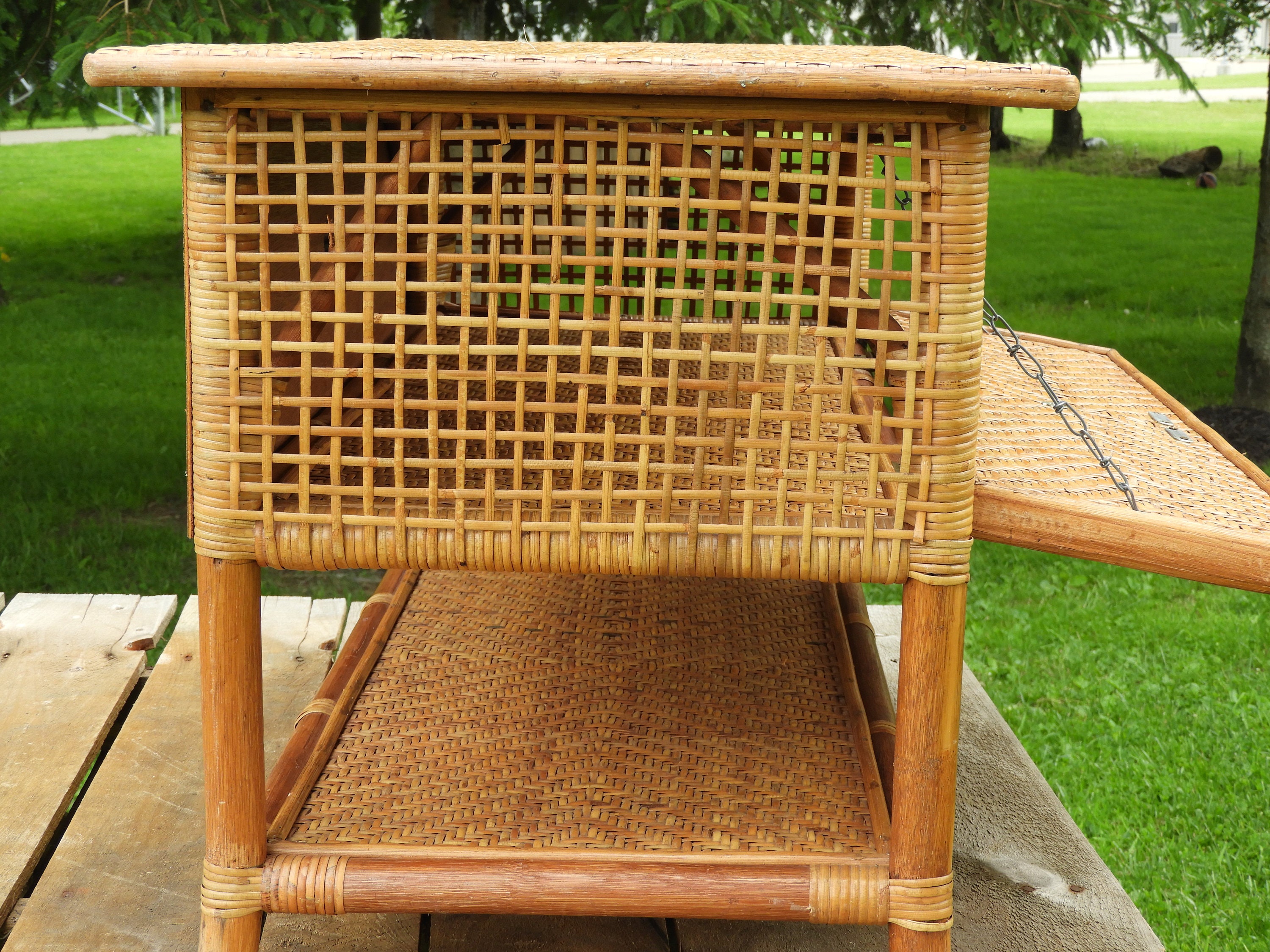 Vintage Rattan & Cane Accent Table, Golden Brown Stand ...