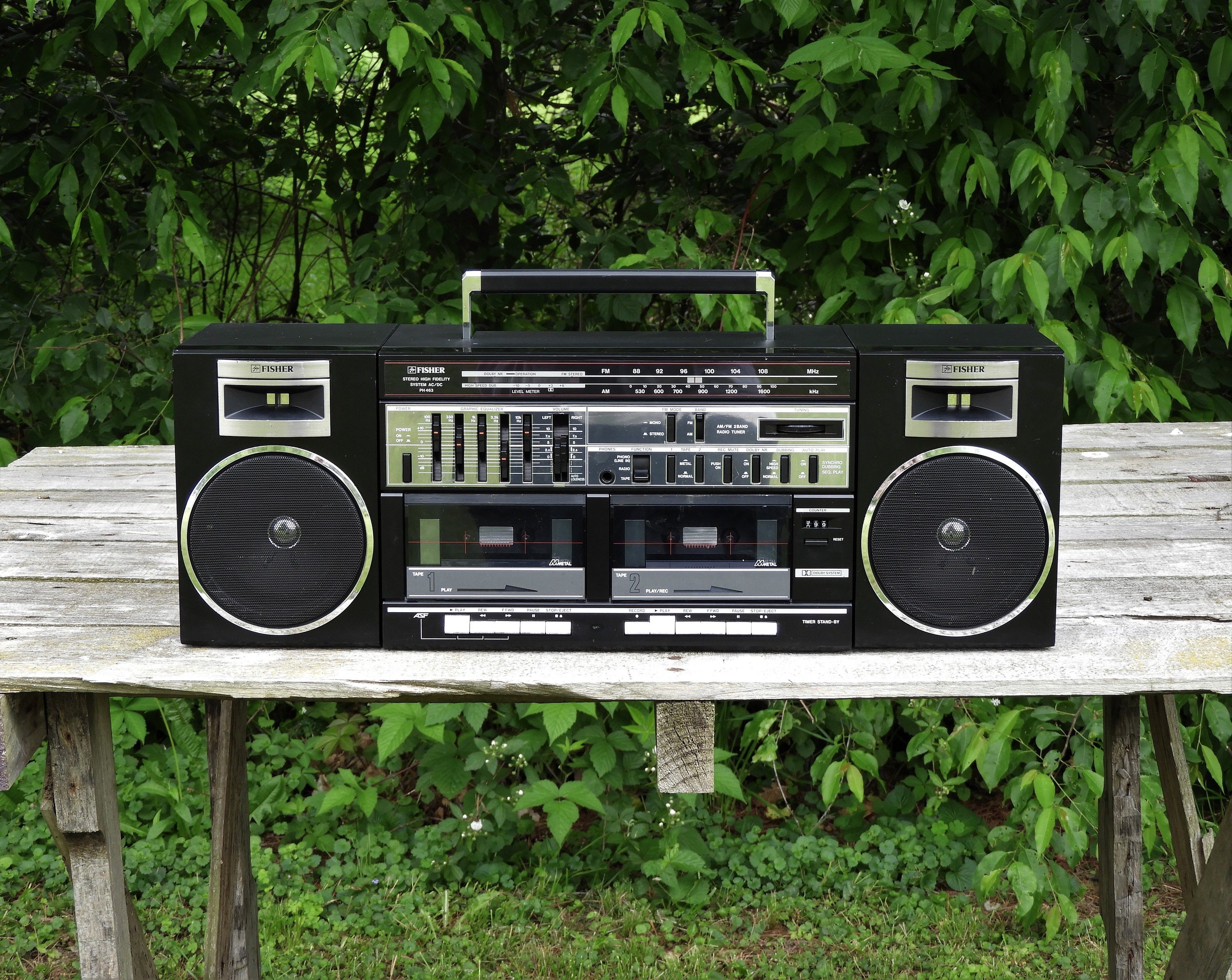 Vintage Fisher Boombox, PH463 Stereo, Black AM/FM Radio, Detachable