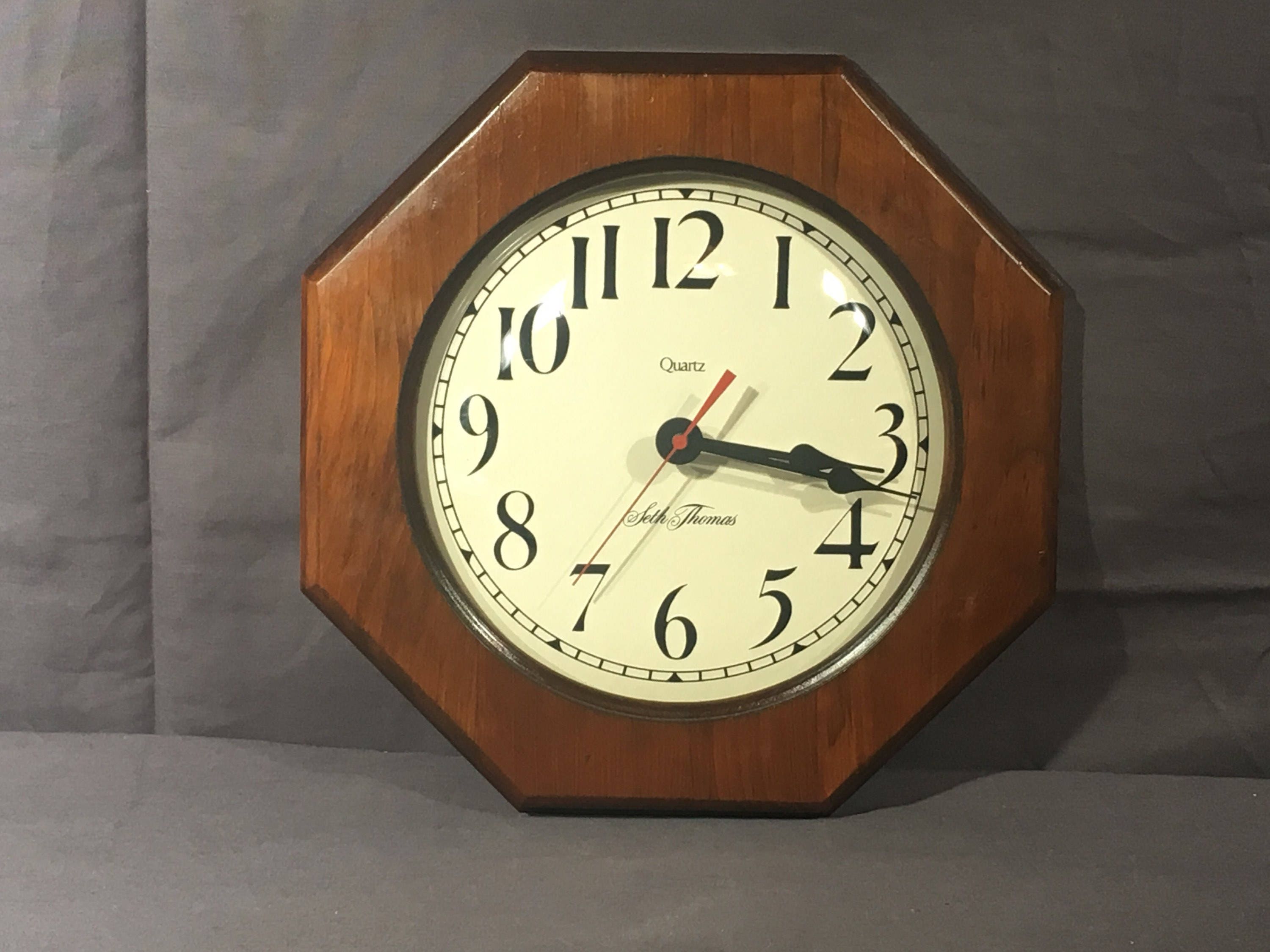 Vintage Seth Thomas Clock, Decorative Wood Wall Clock, Brown Glass