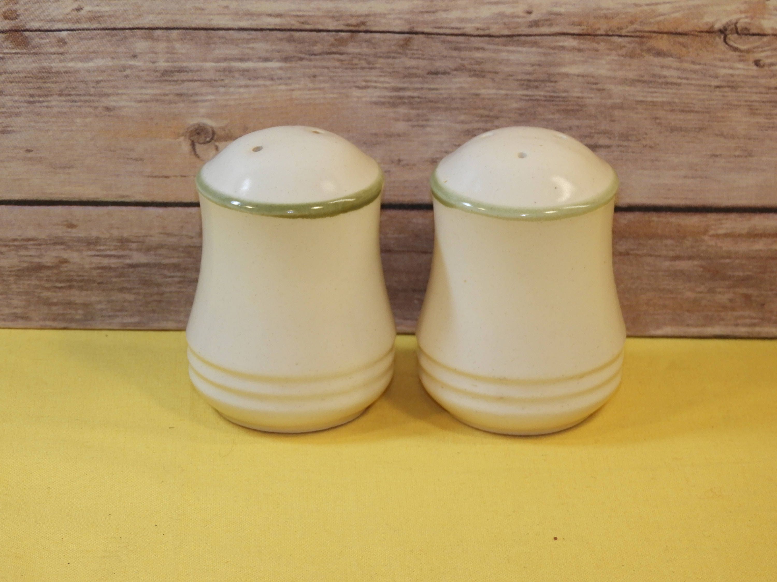 Vintage Vegetable Salt & Pepper Shakers, EC White w/Green Trim Tomato