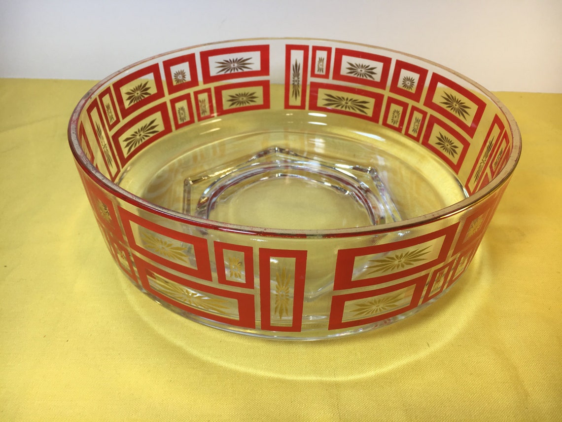 Vintage Heavy Crystal Serving Bowl Dish Red Glass Crystal Etsy