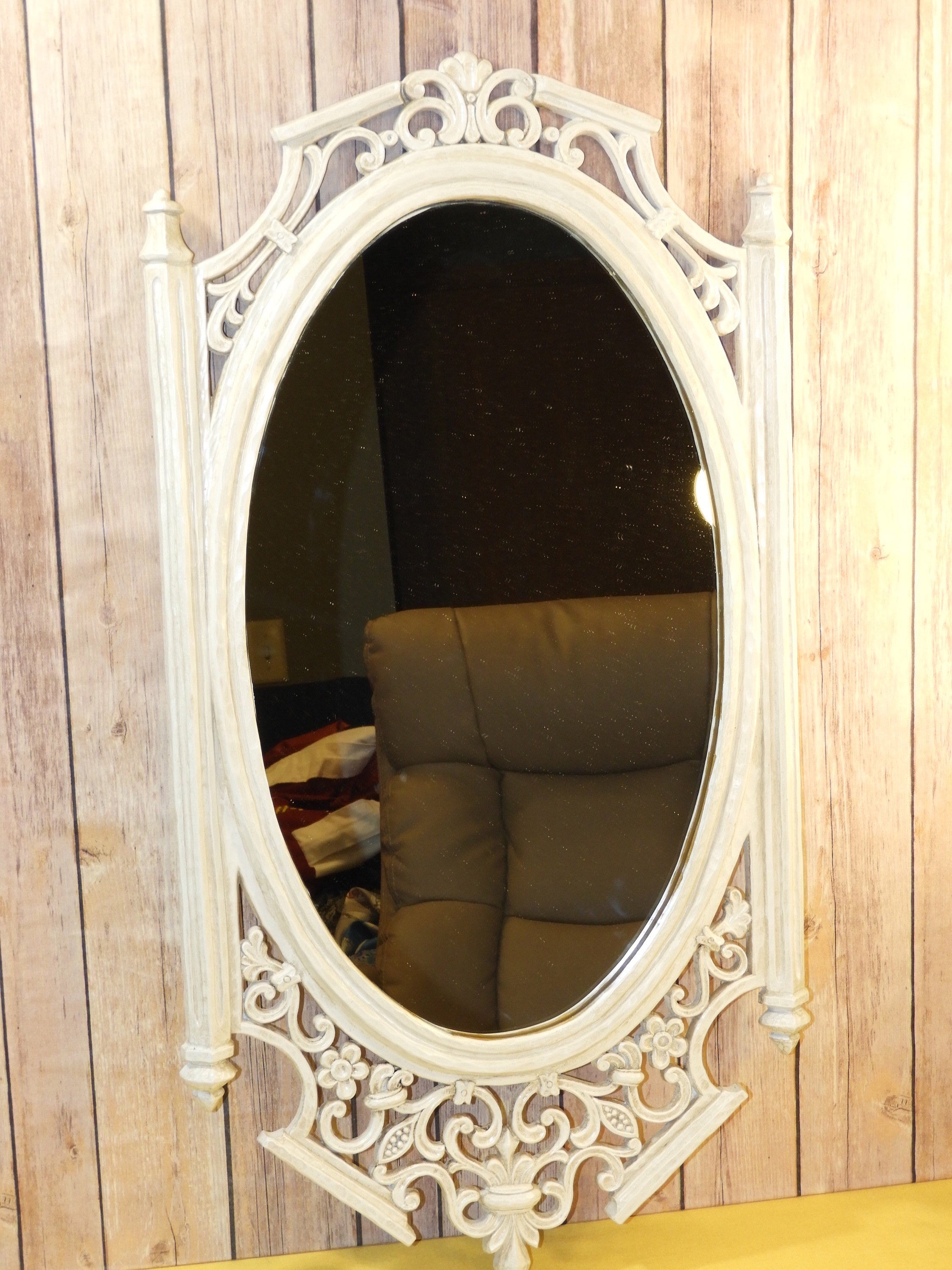 Vintage Antiqued White Wall Mirror, Decorative Syroco Wall Hanging