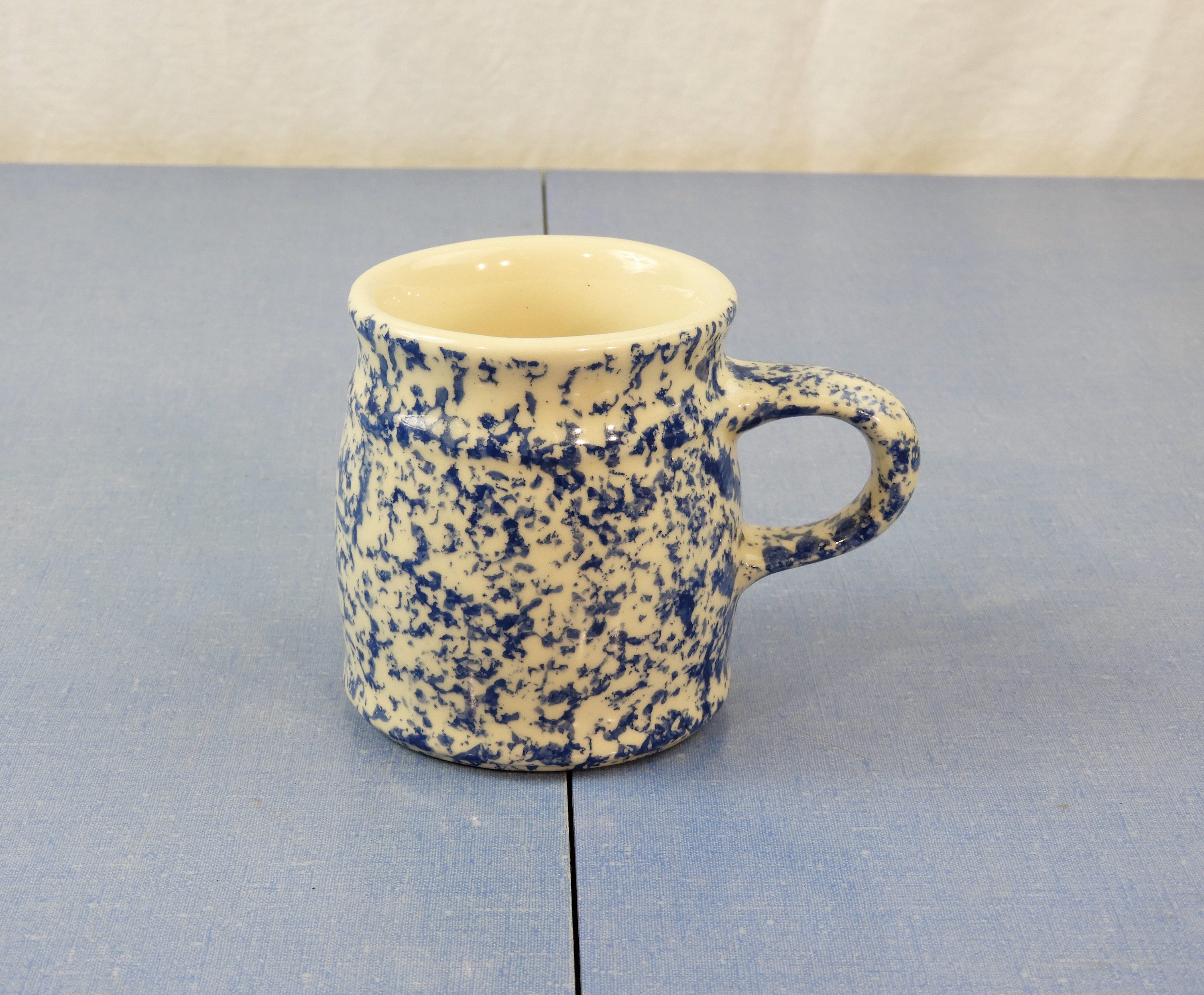 Vintage Spongeware Mug, Friendship Pottery, FP USA Stoneware, Blue