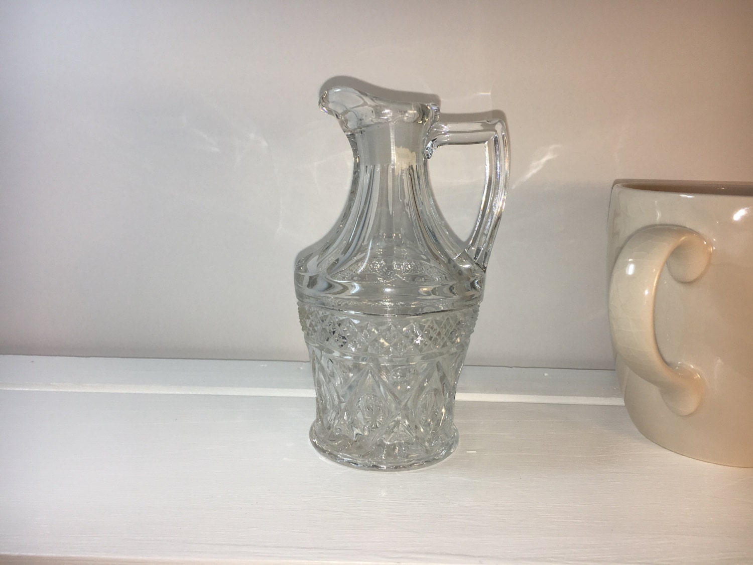 Vintage Cruet Pitcher, Cut Glass Oil Vinegar Cruet MiniPitcher, Clear