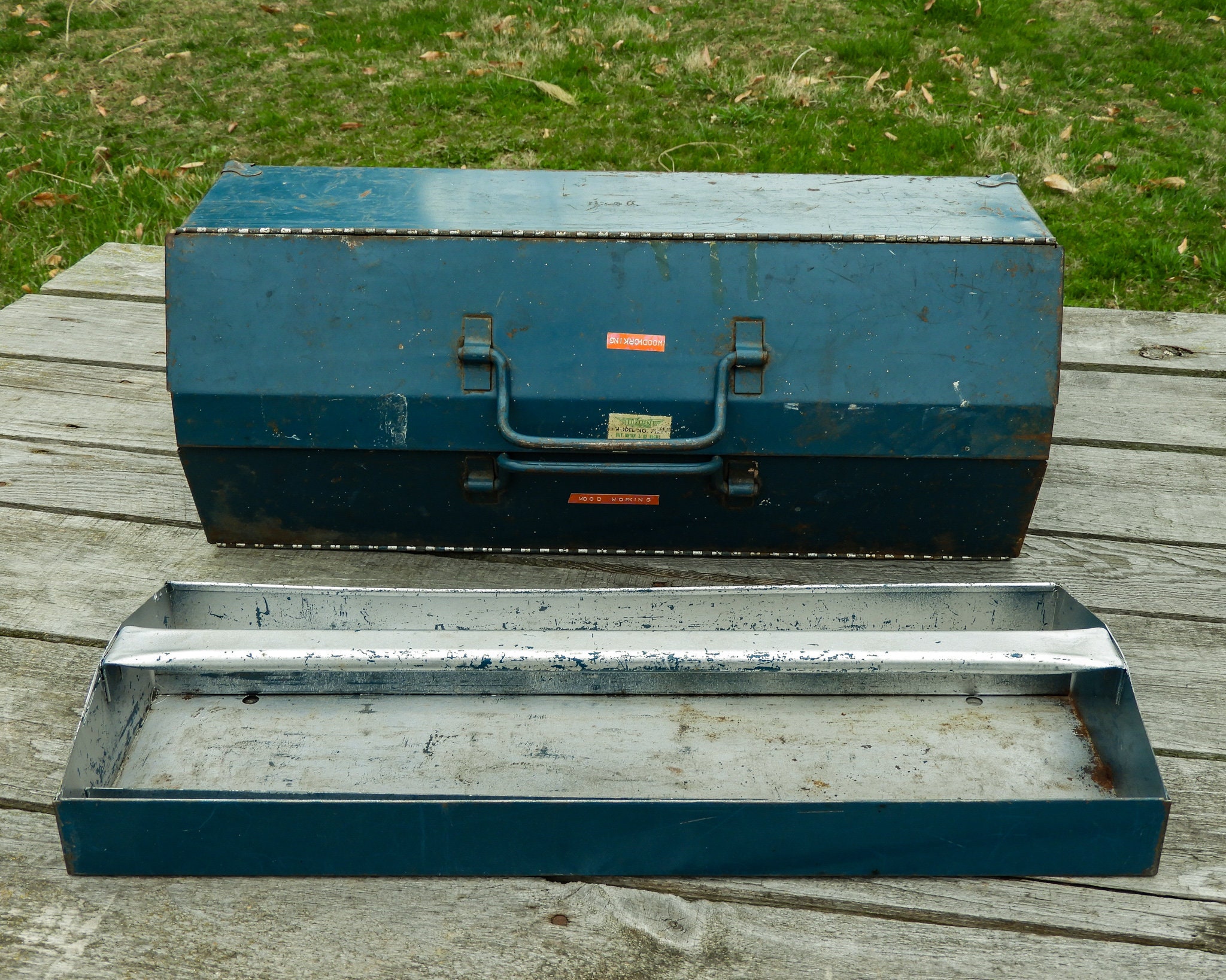Vintage Union Toolbox, 1940's Steel, Split Top, Dual Handle