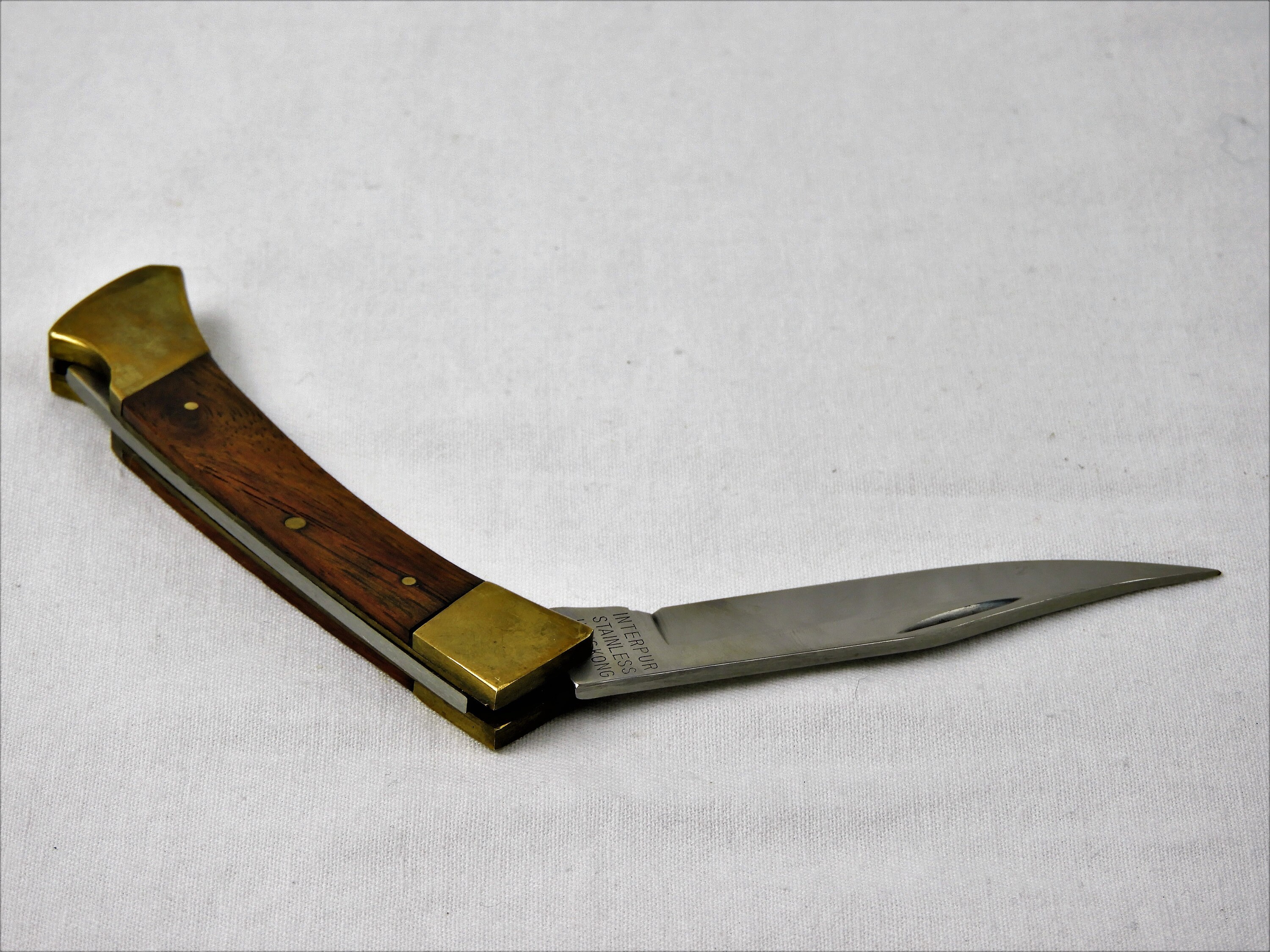 Vintage Folding Knife, Interpur Lock Back, 3 Pin Wooden Handles