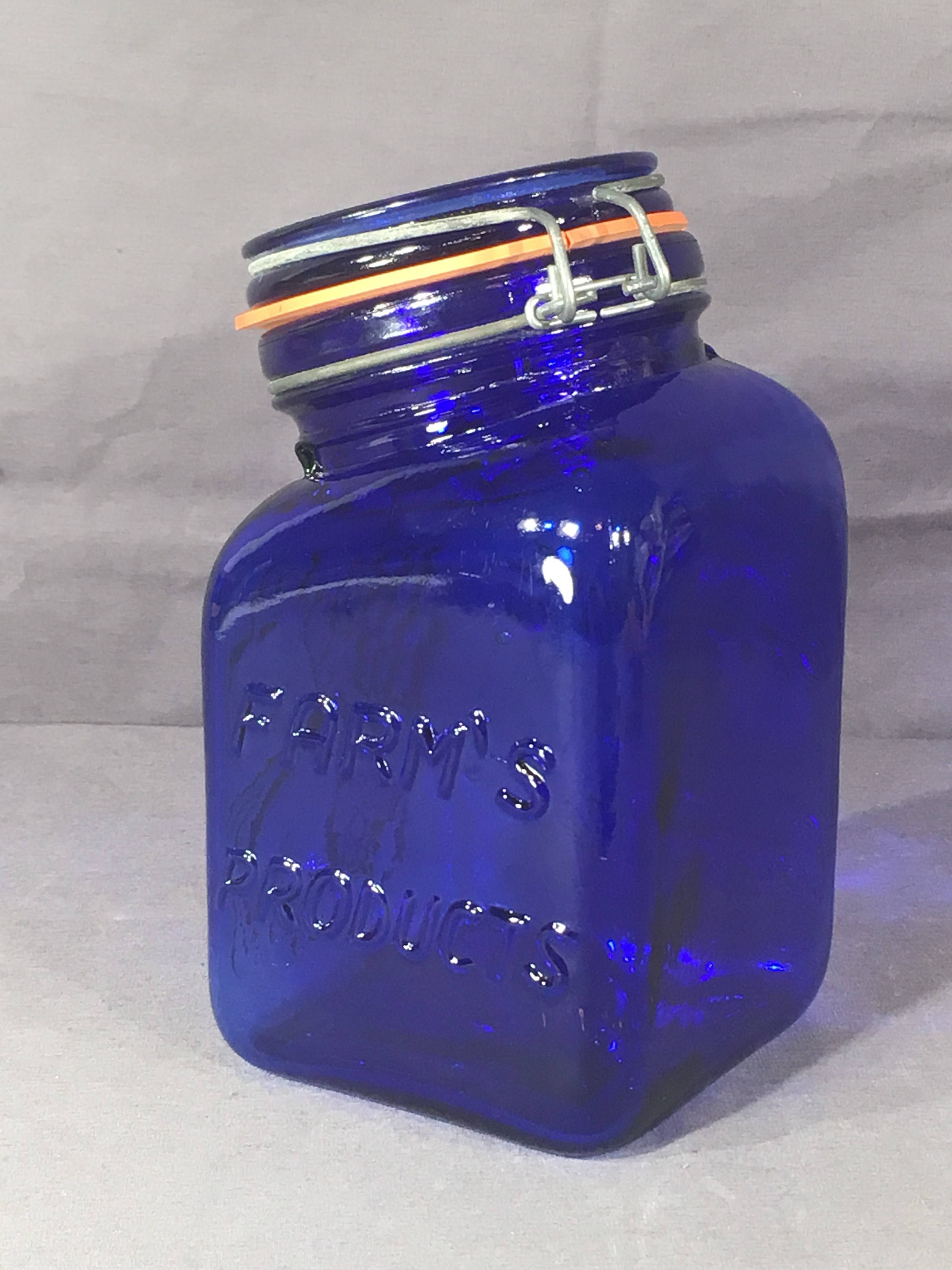 Vintage Cobalt Blue Jar, Casadis Milano Glass Apothecary Canister