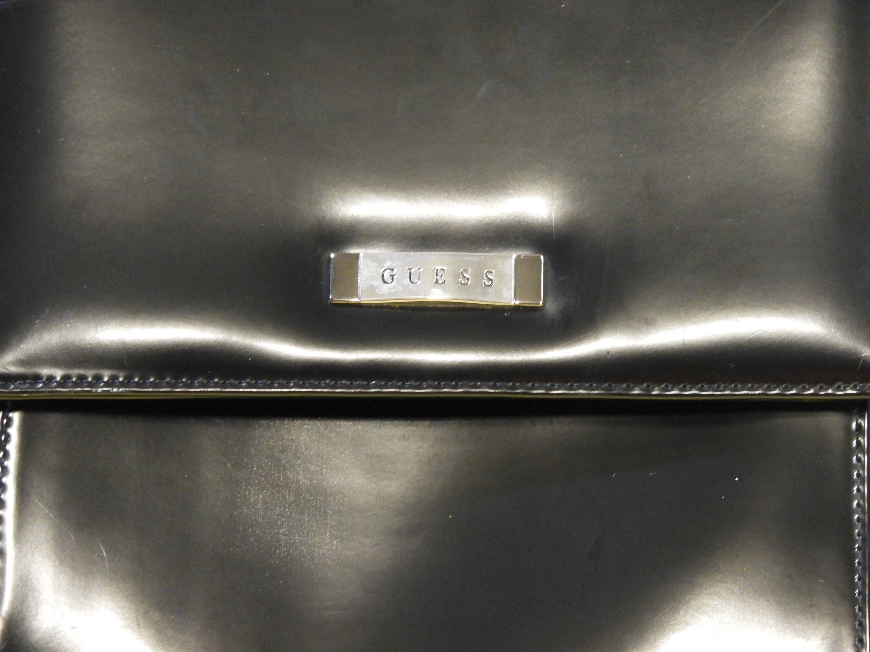 Vintage Guess Handbag, Black Faux Leather Guess Purse, Guess Messenger