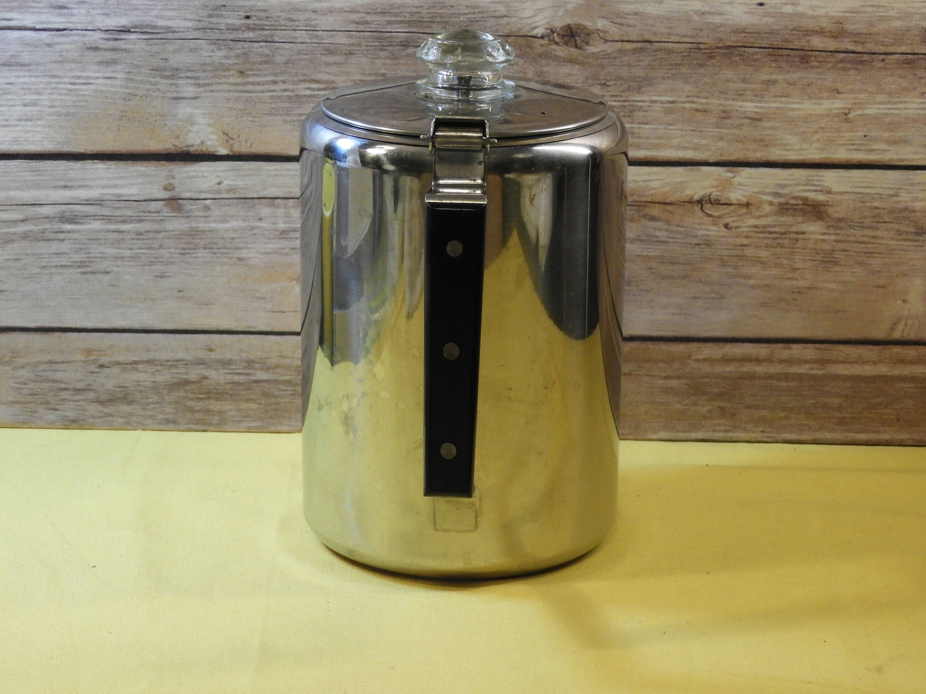 Vintage Percolator Coffee Maker 9 Cup, Silver Stainless Steel Seamless