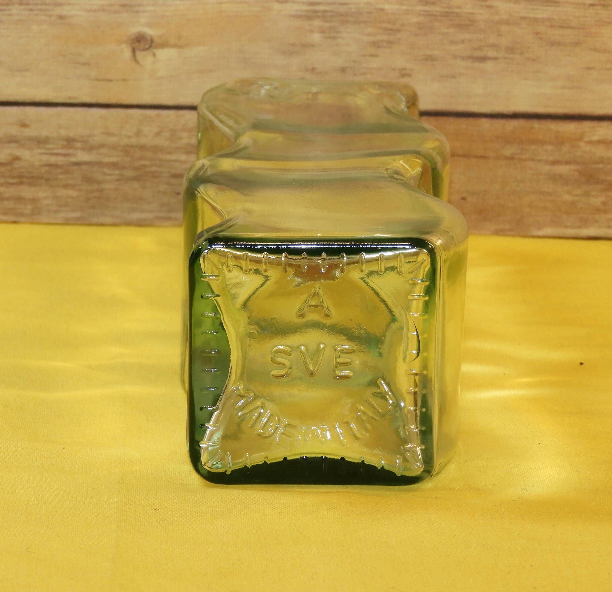 Vintage Italian Bottle, Art Glass, Wavy Decanter, Green Glass, SVE