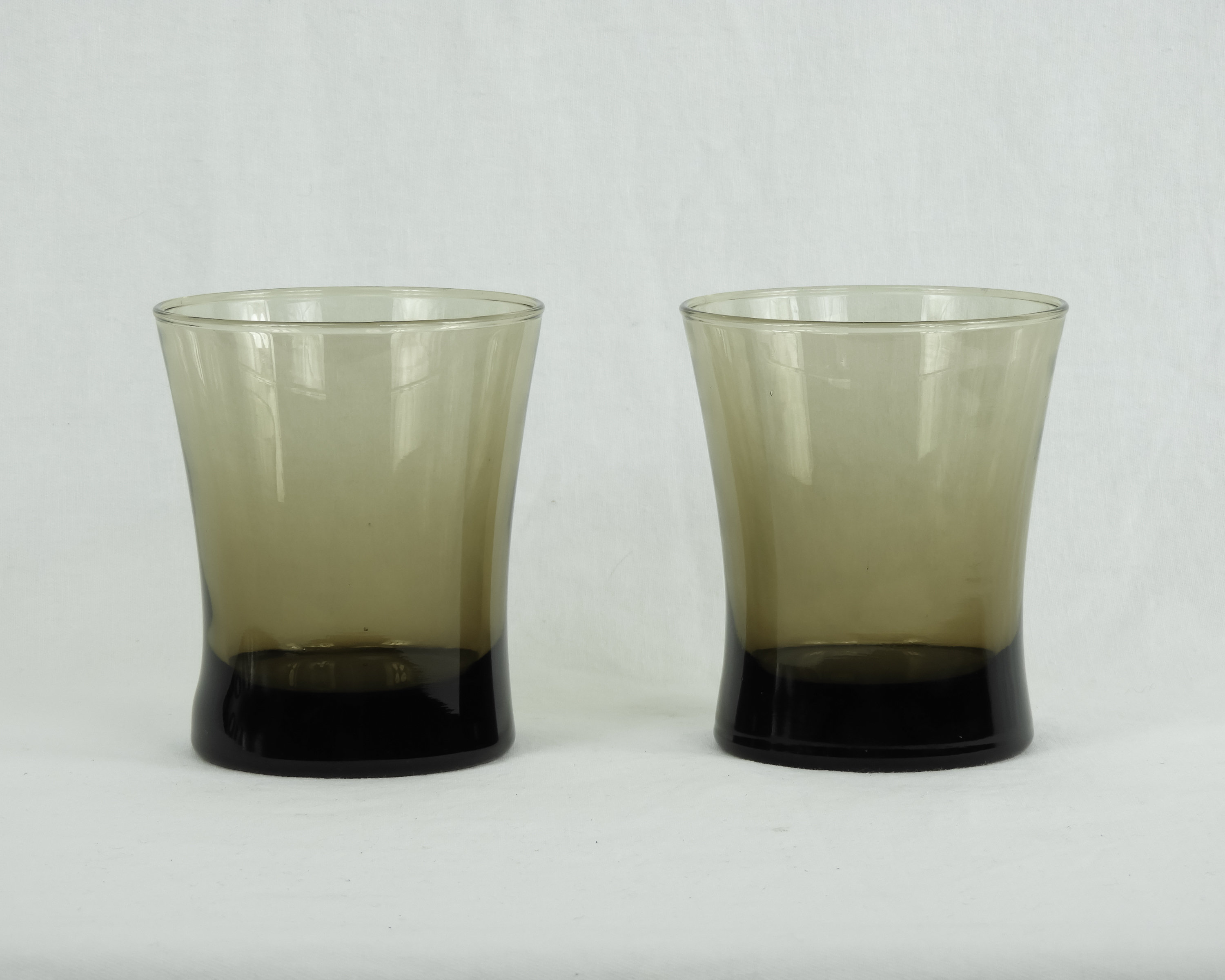 Vintage Lowball Glasses (2), Moser Style, Blown Glass, Brown Gray