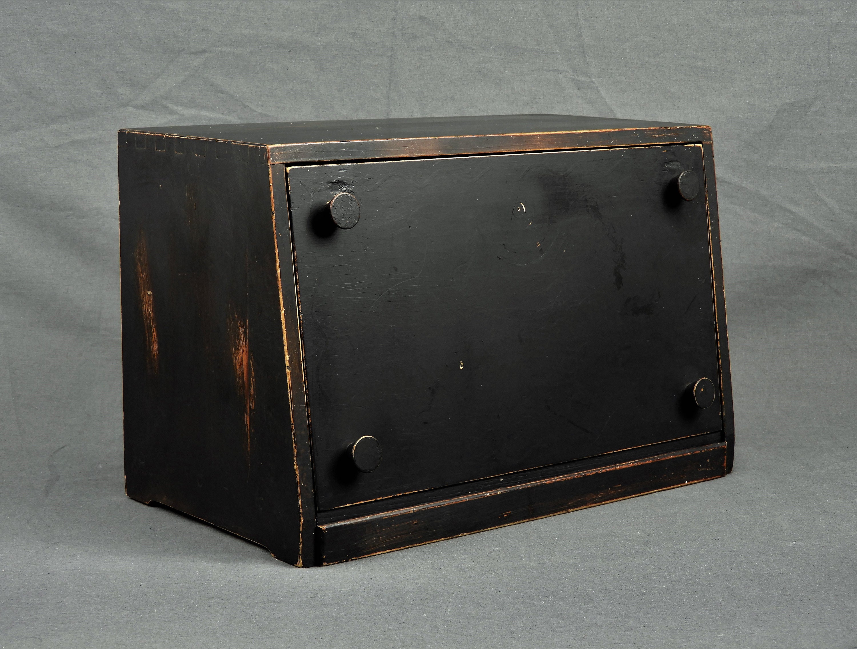 Vintage Bread Box Kitchen Storage Distressed Black Asian