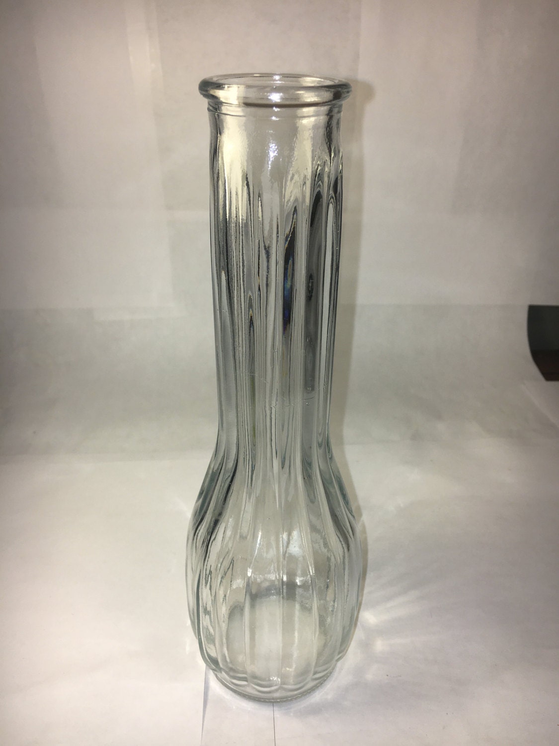 Vintage Glass Vase, Collectible Clear Vase, Ribbed Bud Vase, 9 Hoosier