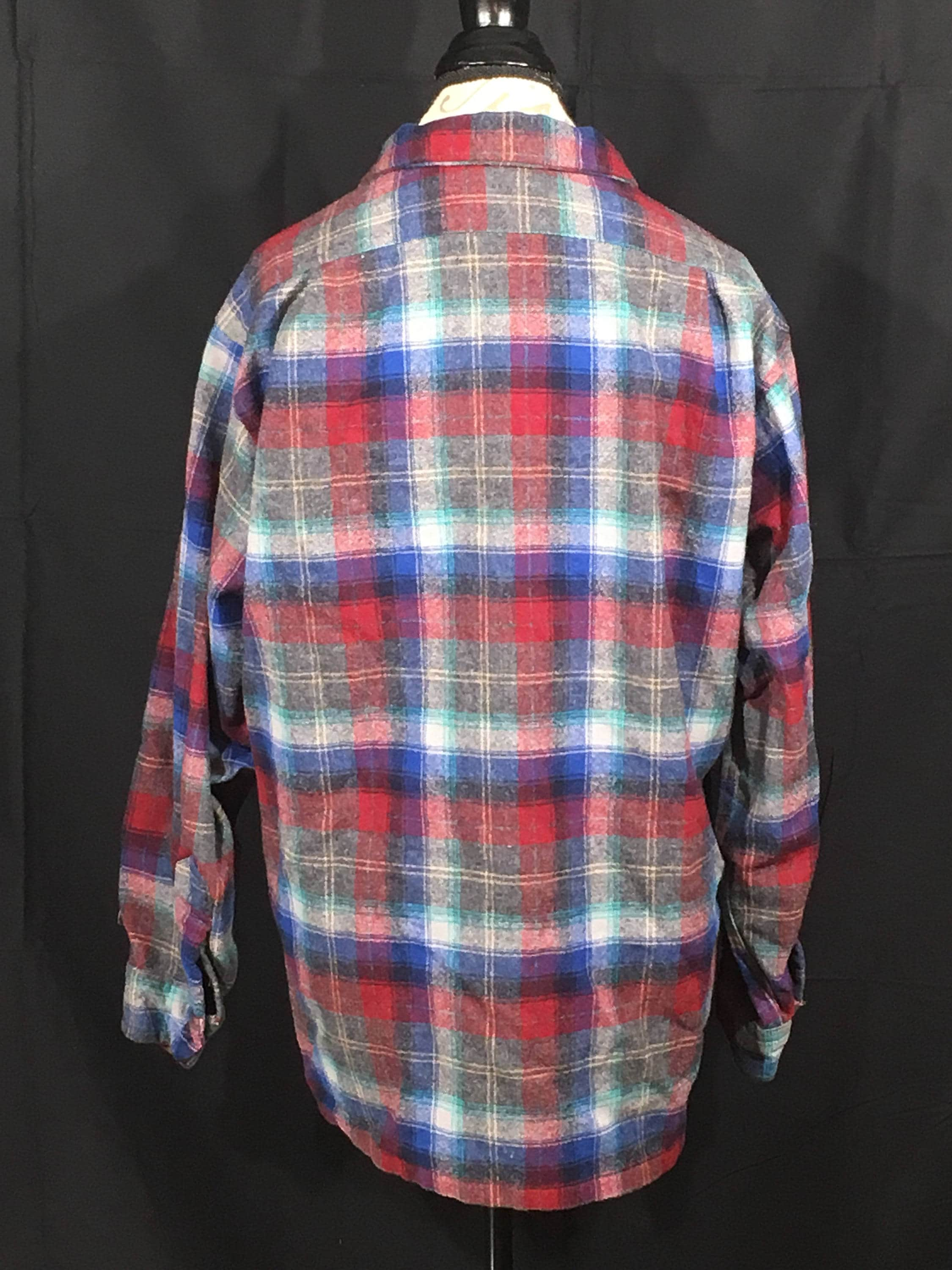 Vintage Wool Button-Up Shirt, Pendleton Woolen Mills Large Long Plaid ...