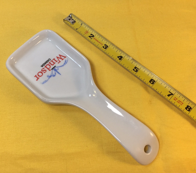 Windsor Canada Ceramic Spoon Rest CDF Countertop Spoon Rest White Red Blue Hanging Spoon Rest 8 18 long x 3 wide