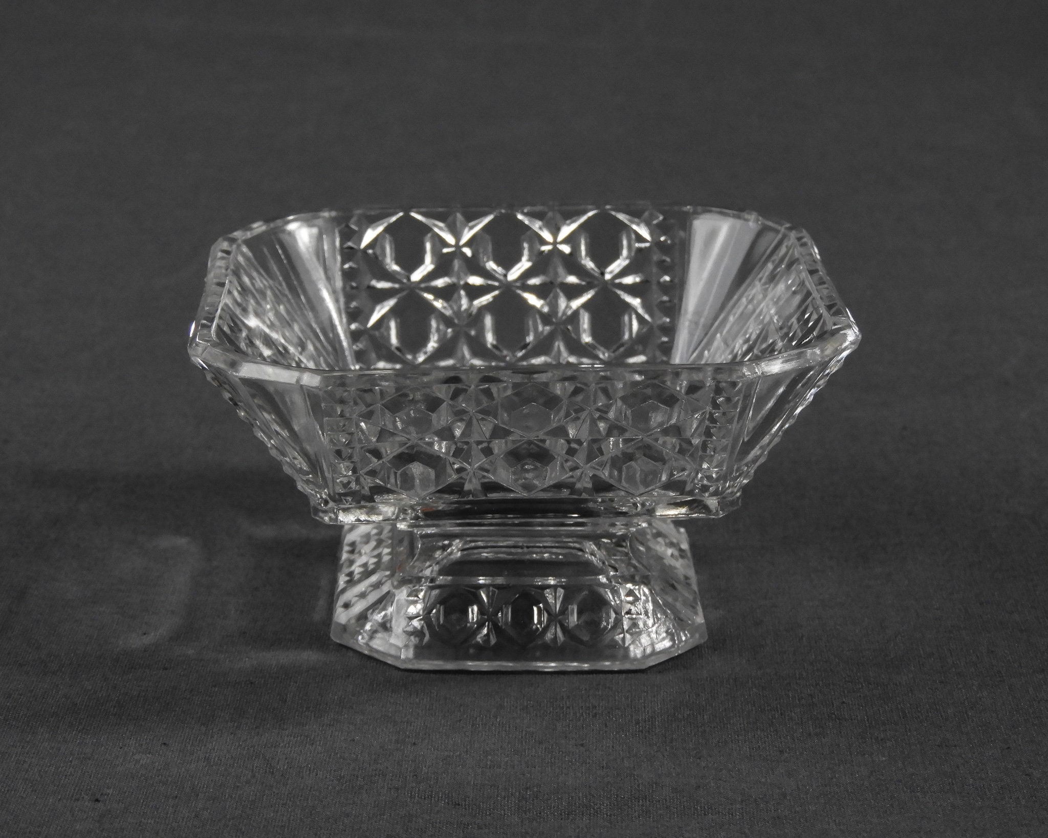 Antique Glass Compote, Valencia Waffle, Adams & Co, EAPG Star, Square