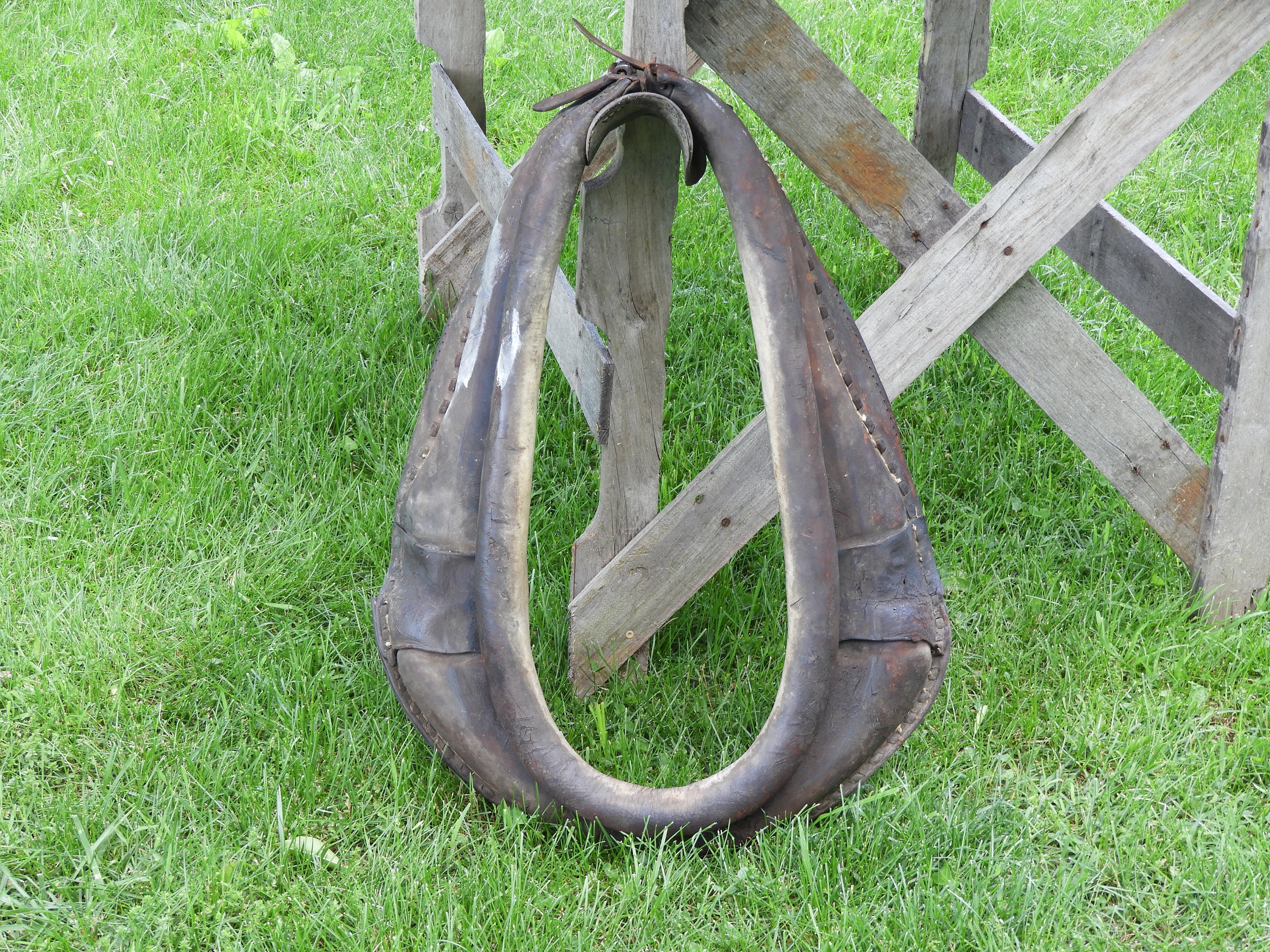Antique Horse Yoke, Horse Collar, Decorative Gray Black Leather Mule