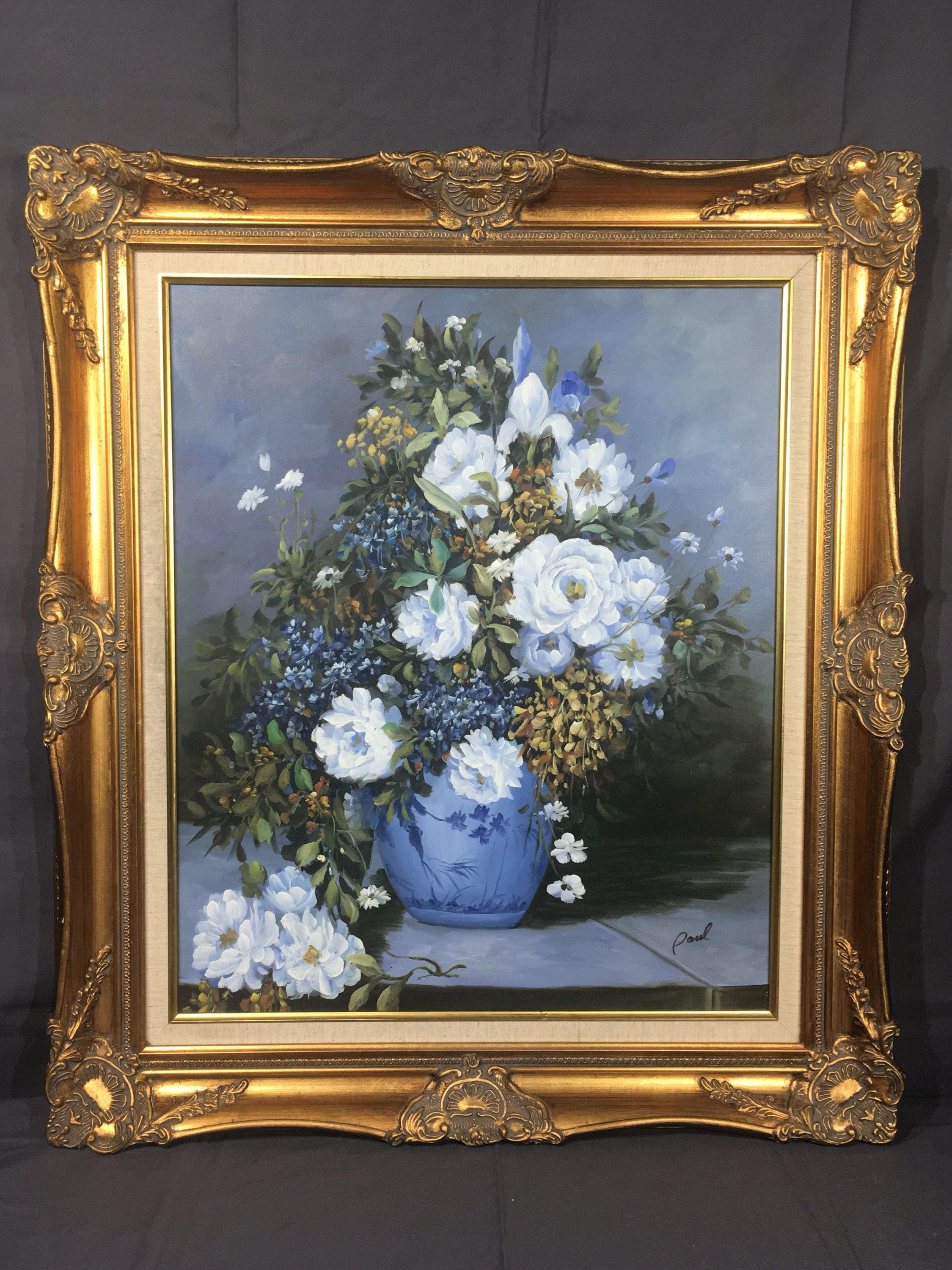 Vintage Oil Painting, Signed by Paul Flower Pot on Canvas,Decorative ...