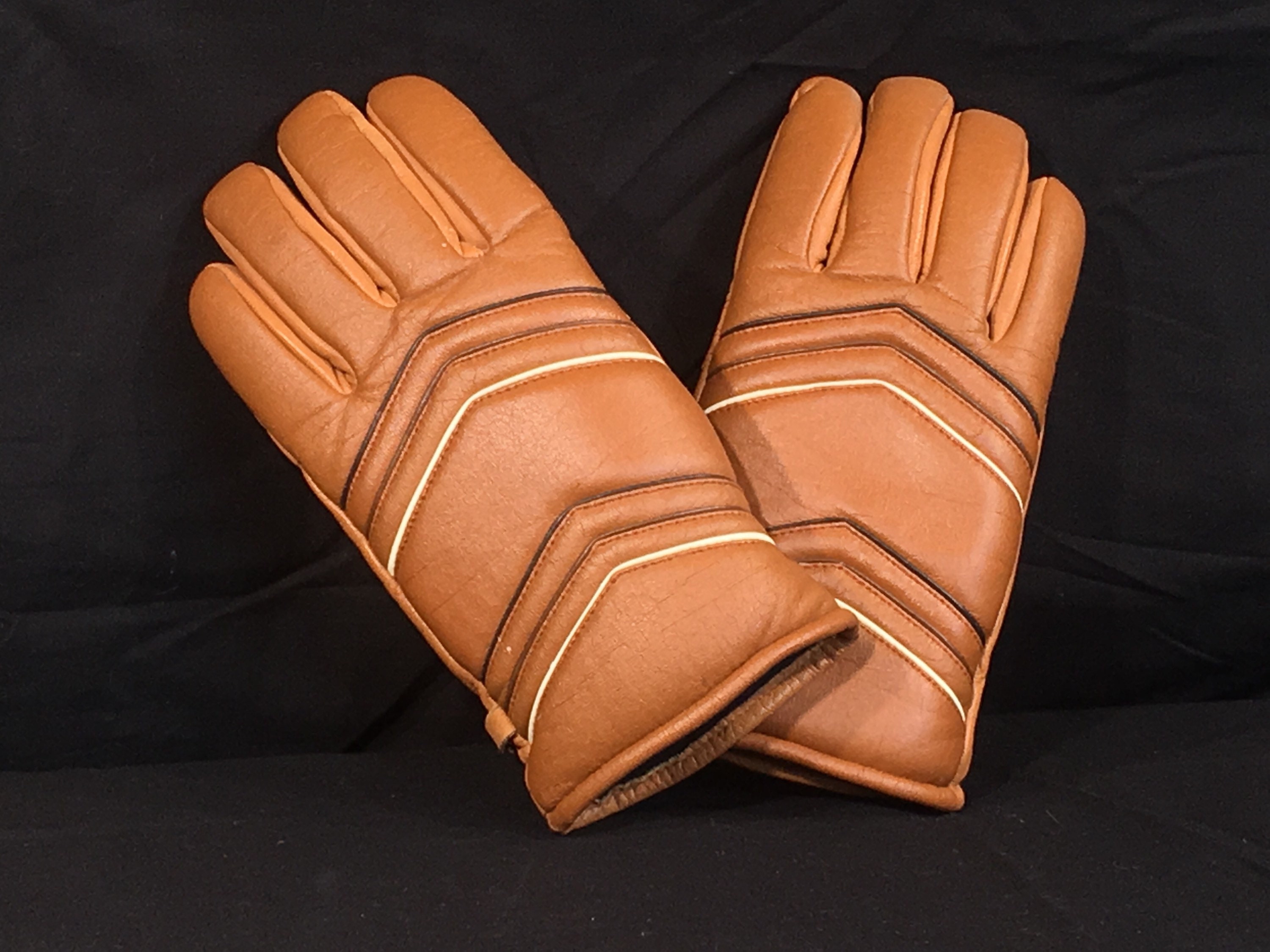Vintage Mens Winter Gloves, Genuine Leather Cowhide Palm Gloves, Size