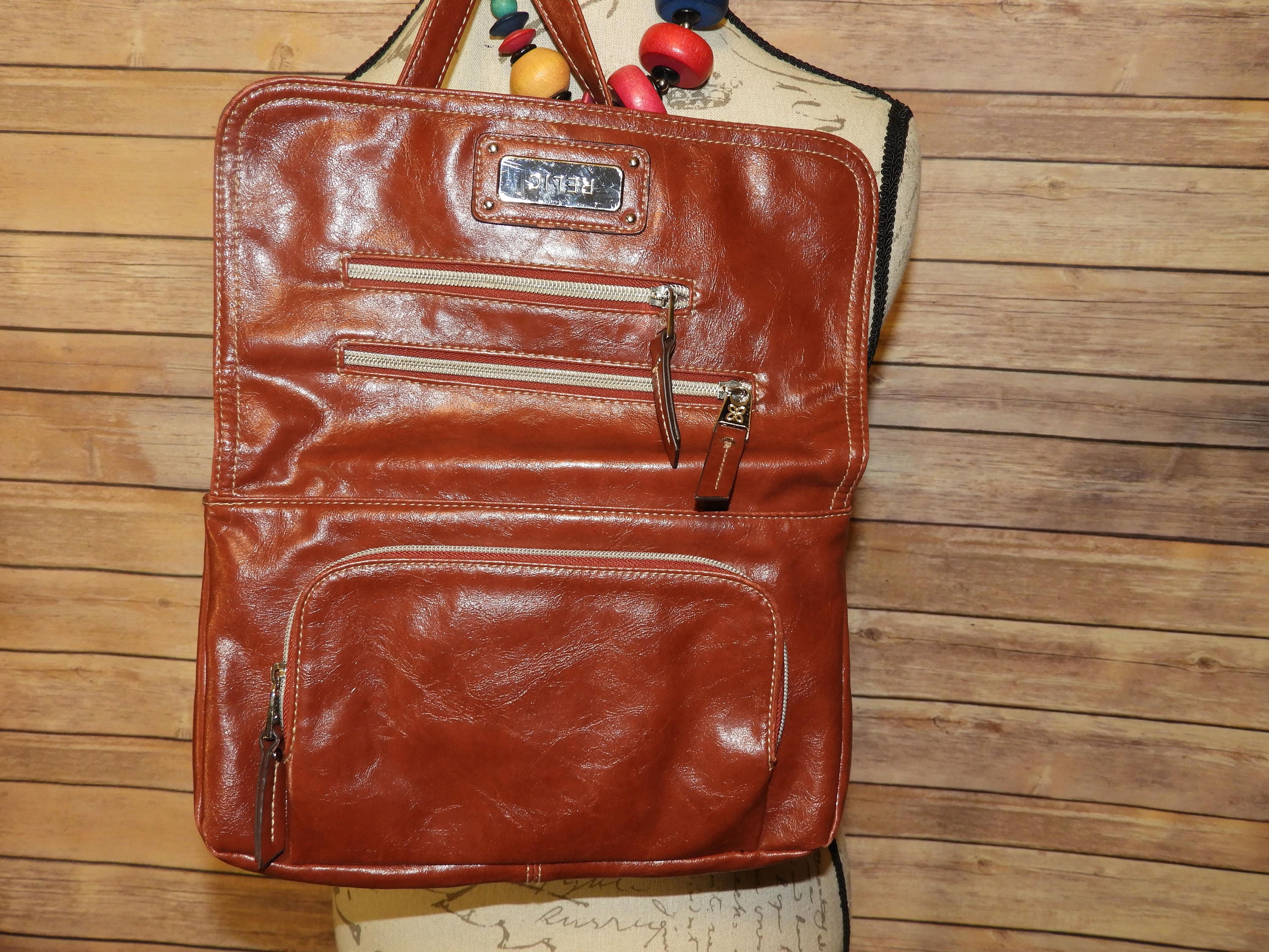 Vintage Relic Crossbody Handbag, Red Leather Look Relic Flap Over Messenger Style Purse Hand Bag