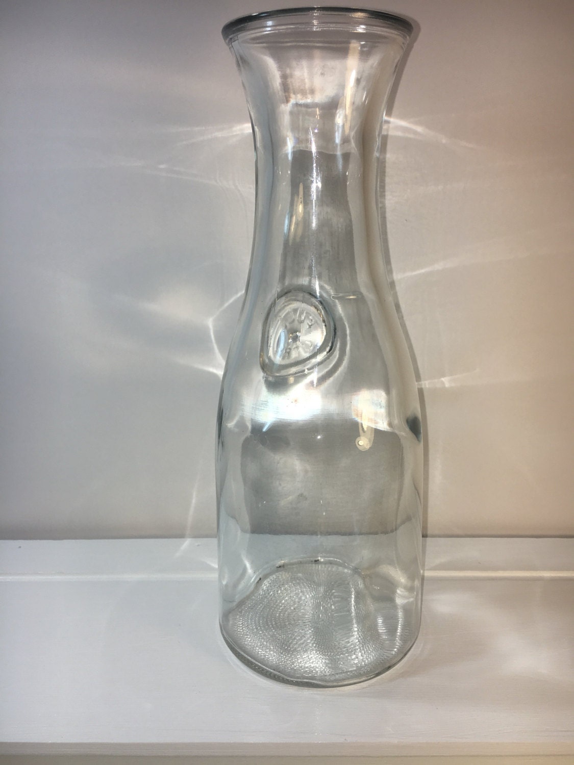 Vintage Full Litre Bottle, Clear Anchor Hocking Glass Milk Wine Carafe