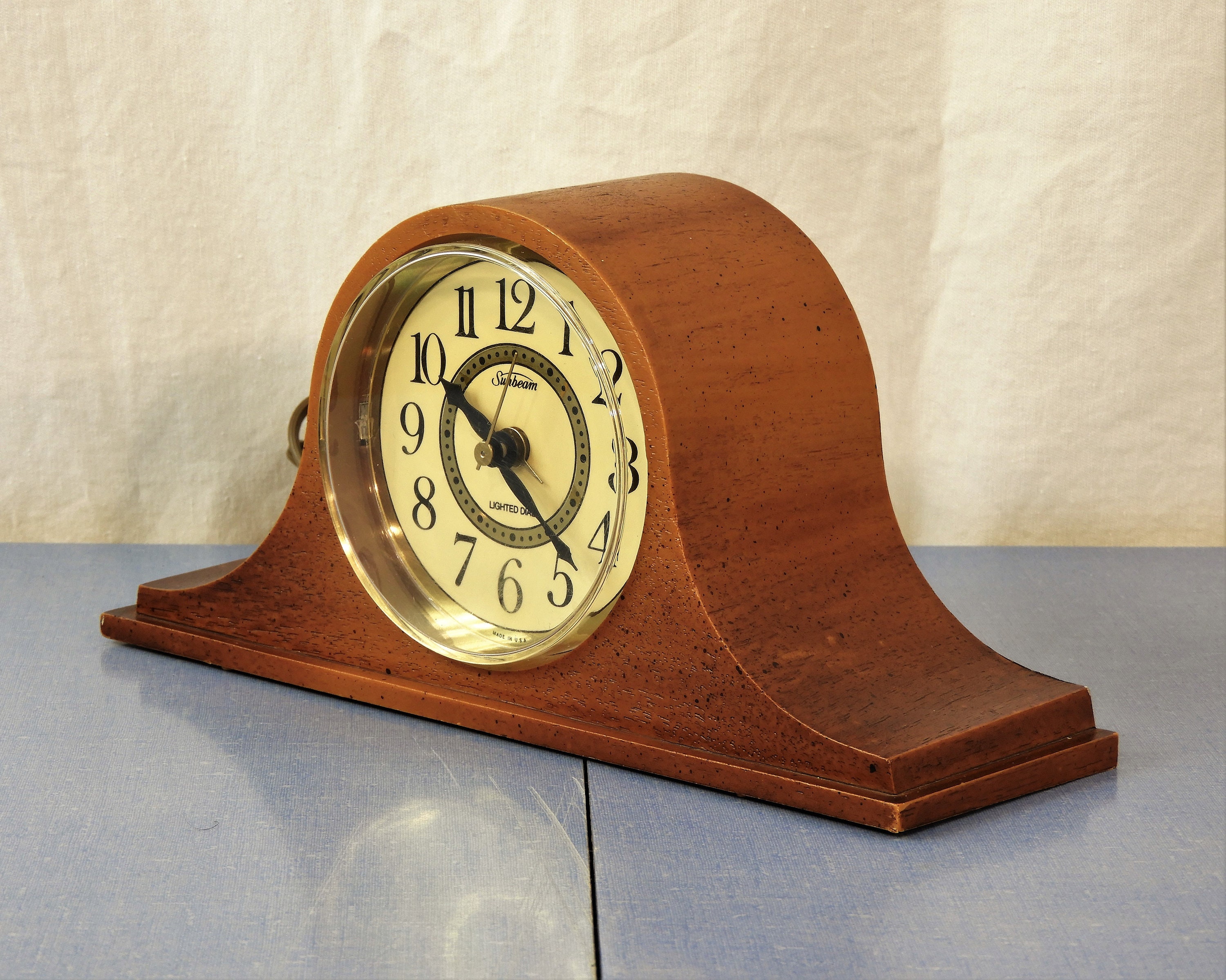 Vintage Sunbeam Clock, Electric Alarm, Lighted Dial, Home Decor, Brown