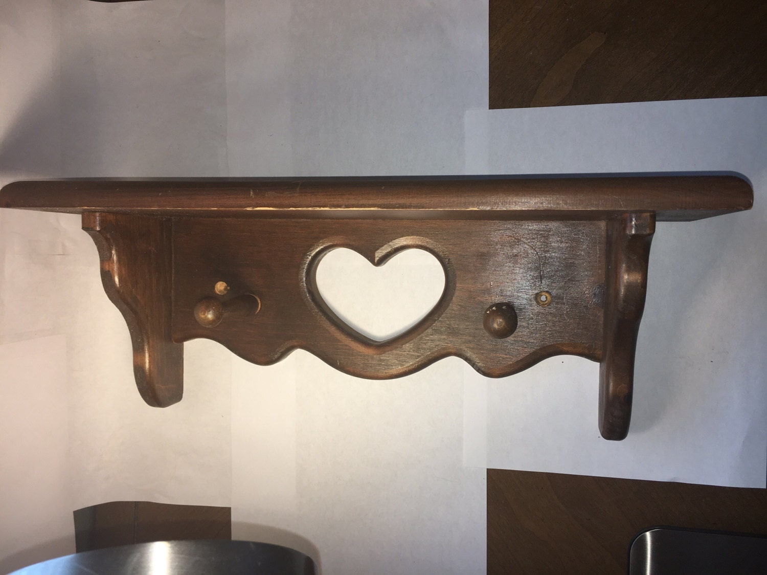 Vintage Wooden Heart Shelf, Country Primitive Shelf, Wall Hanging Heart