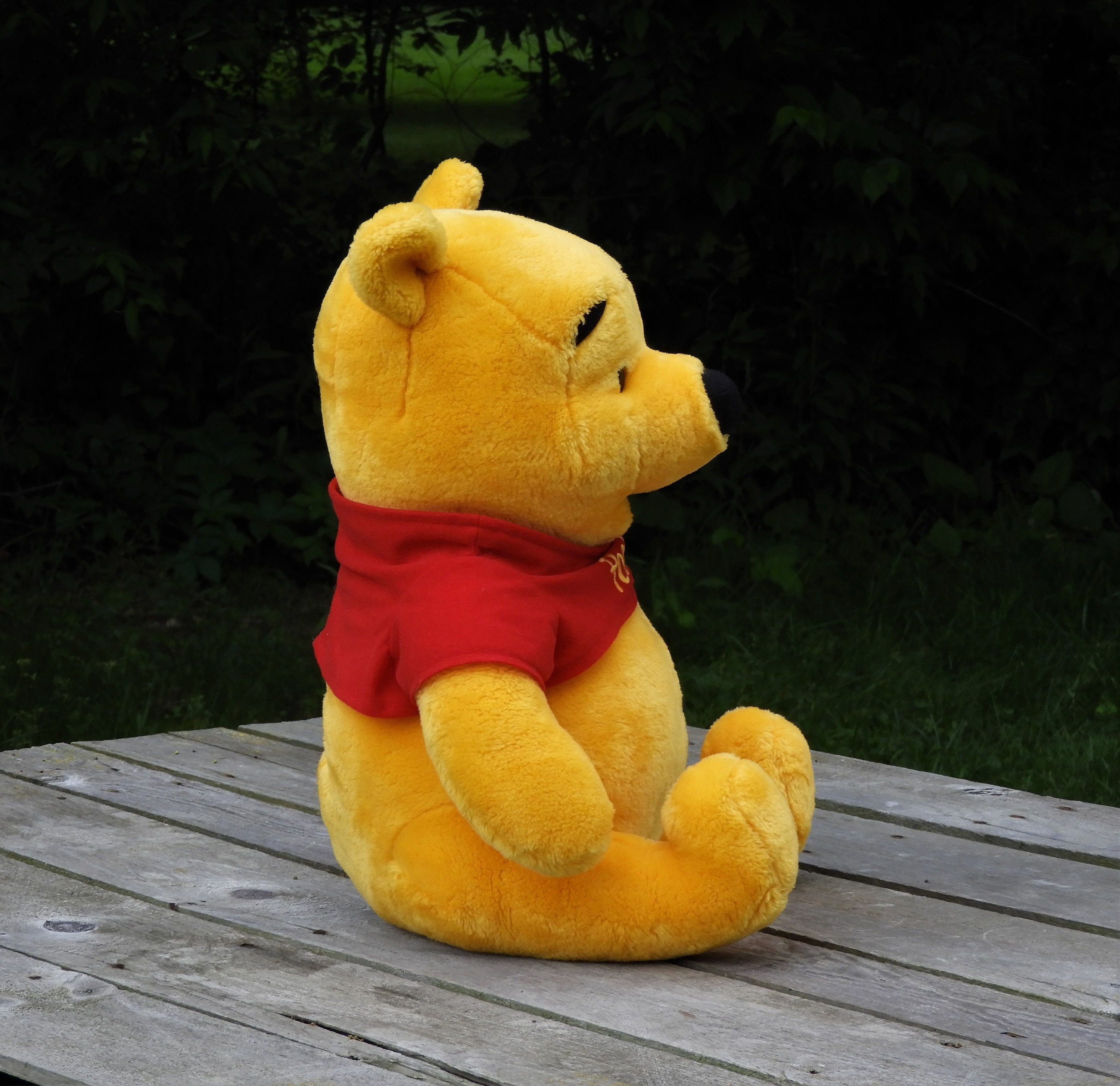 Vintage Winnie the Pooh, Mattel Arco, Plush Disney Toy, Stuffed Animal, Yellow & Red, Teddy Bear
