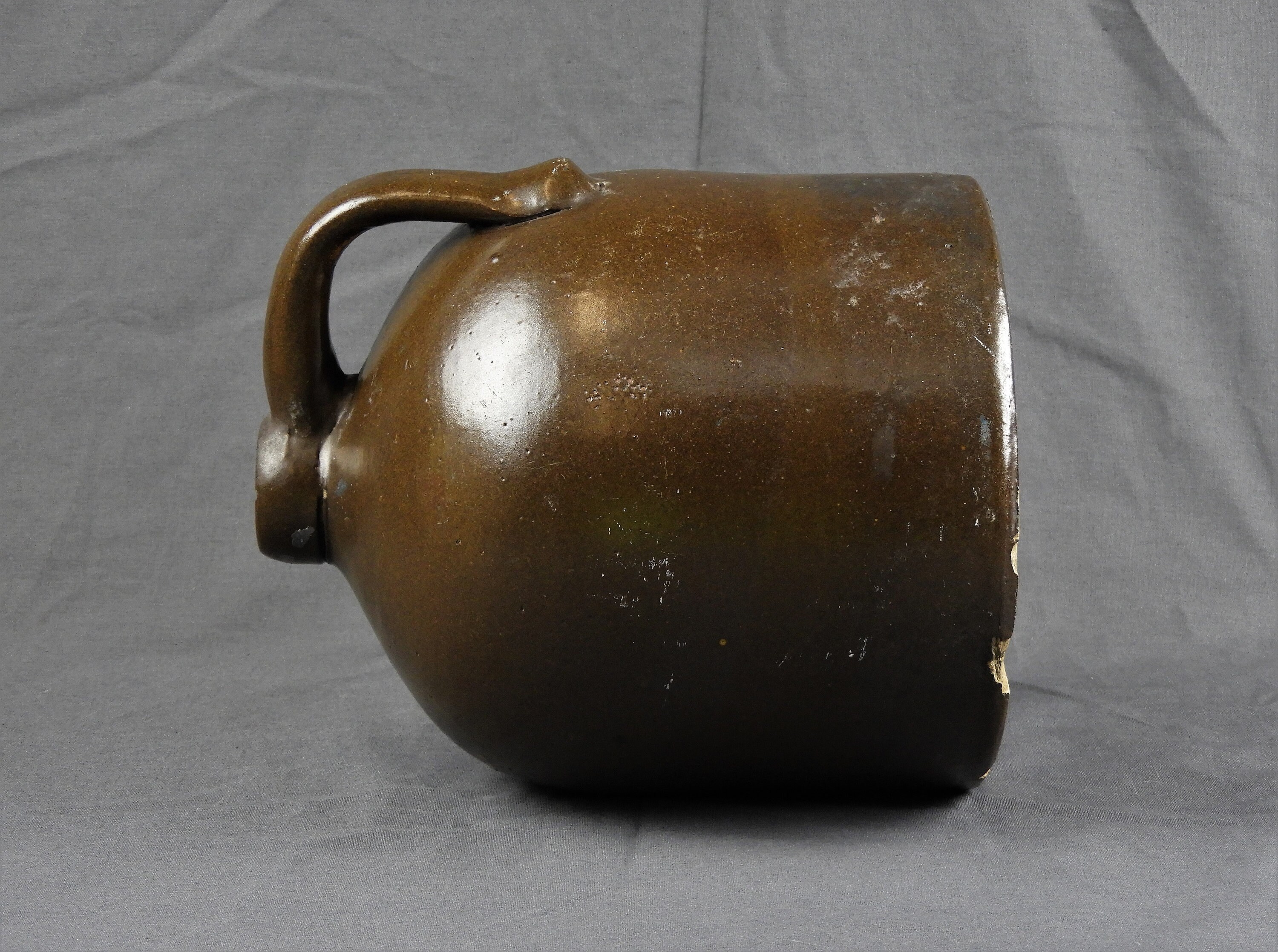 Antique Stoneware Jug, Primitive Crock, Brown Pottery, Home Decor, Salt