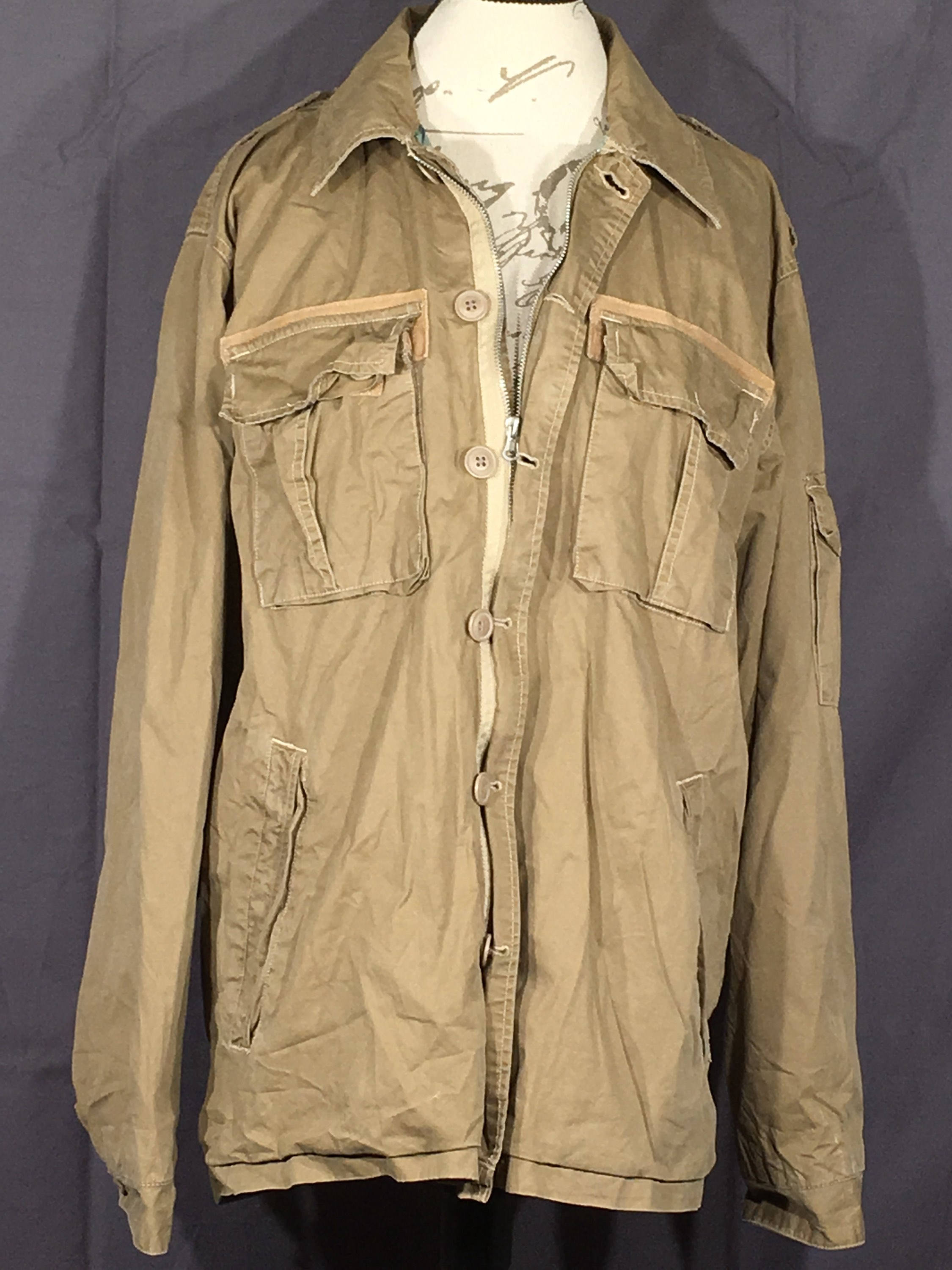 Vintage Men's Field Jacket, Khaki Gold Brown Coat, Large Button Down