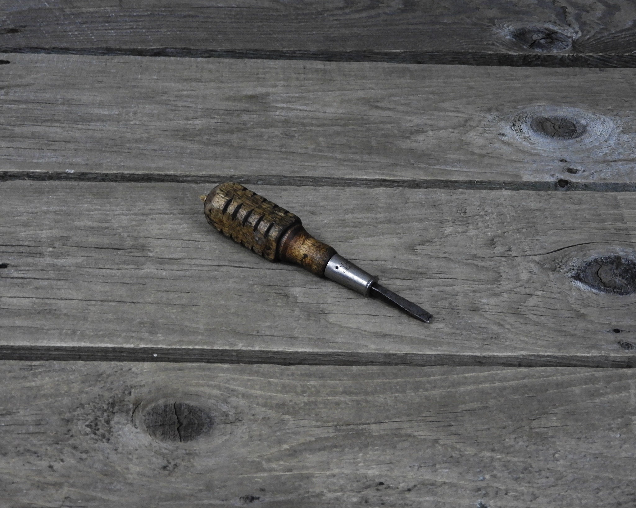 Vintage Mac Screwdriver, Straight Head, Distressed Wood, Wooden Handle