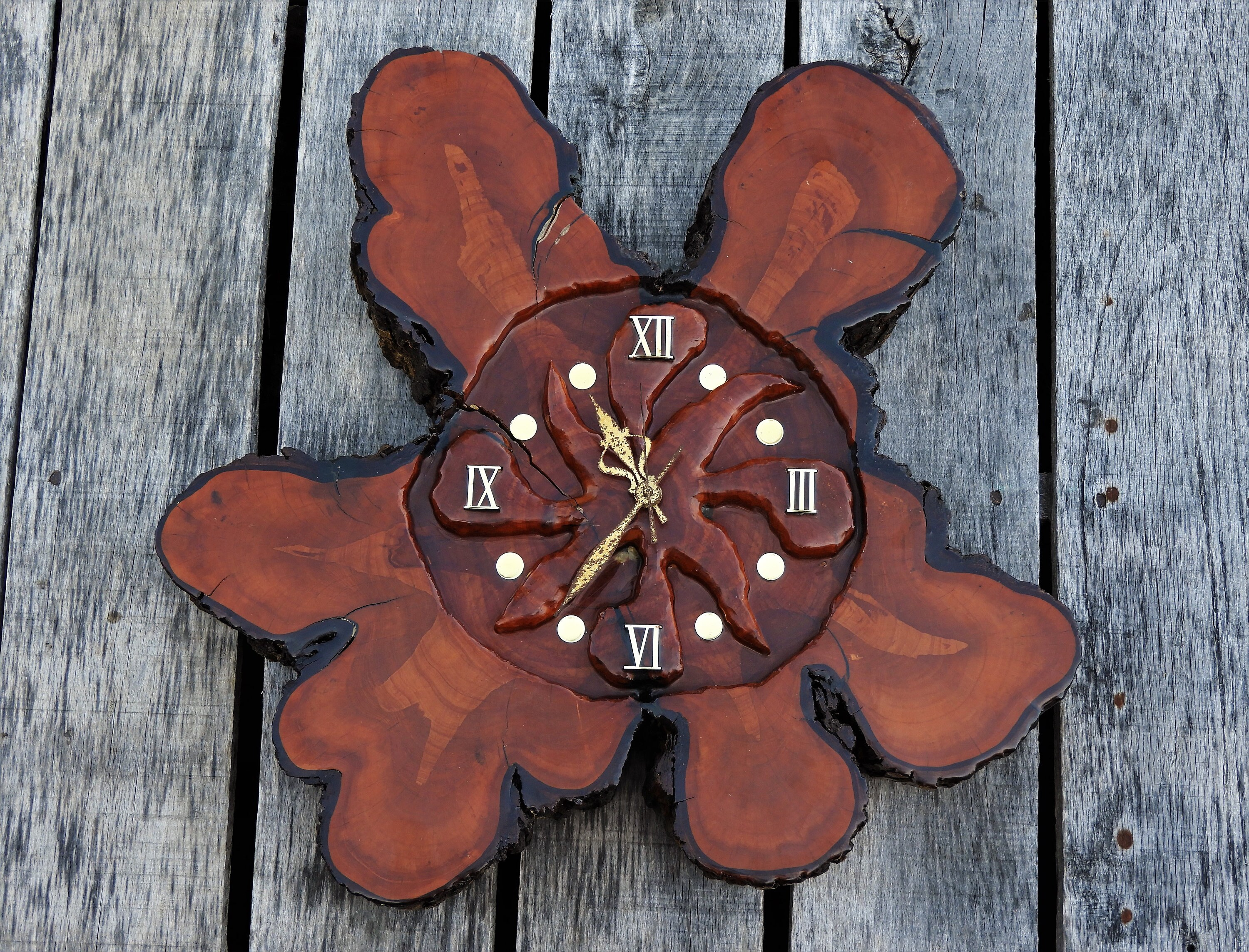 Vintage Burl Wall Clock, Live Edge Cypress, Wall Hanging Decor, Rustic