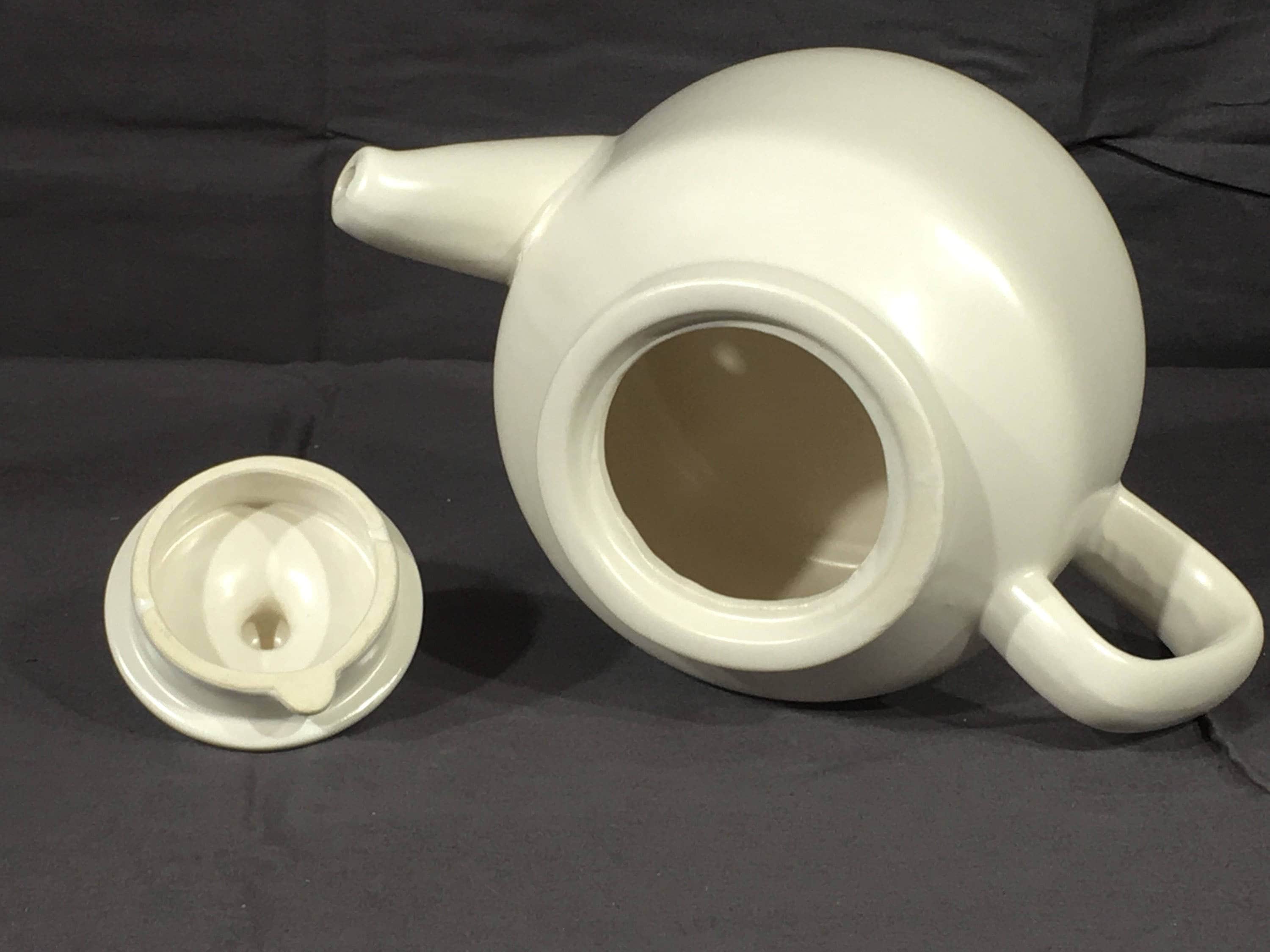 Vintage McCoy Teapot, Decorative White Blue Tea Pot, McCoy 163 Ceramic Kettle, McCoy Pottery Tea