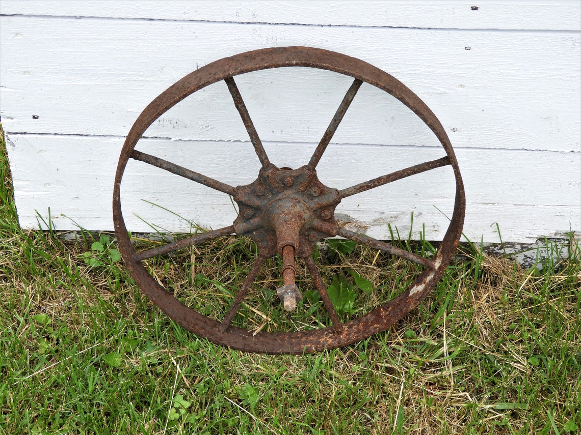 Antique Iron Wheel Wheelbarrow Hardware Rusty Red & Brown Etsy