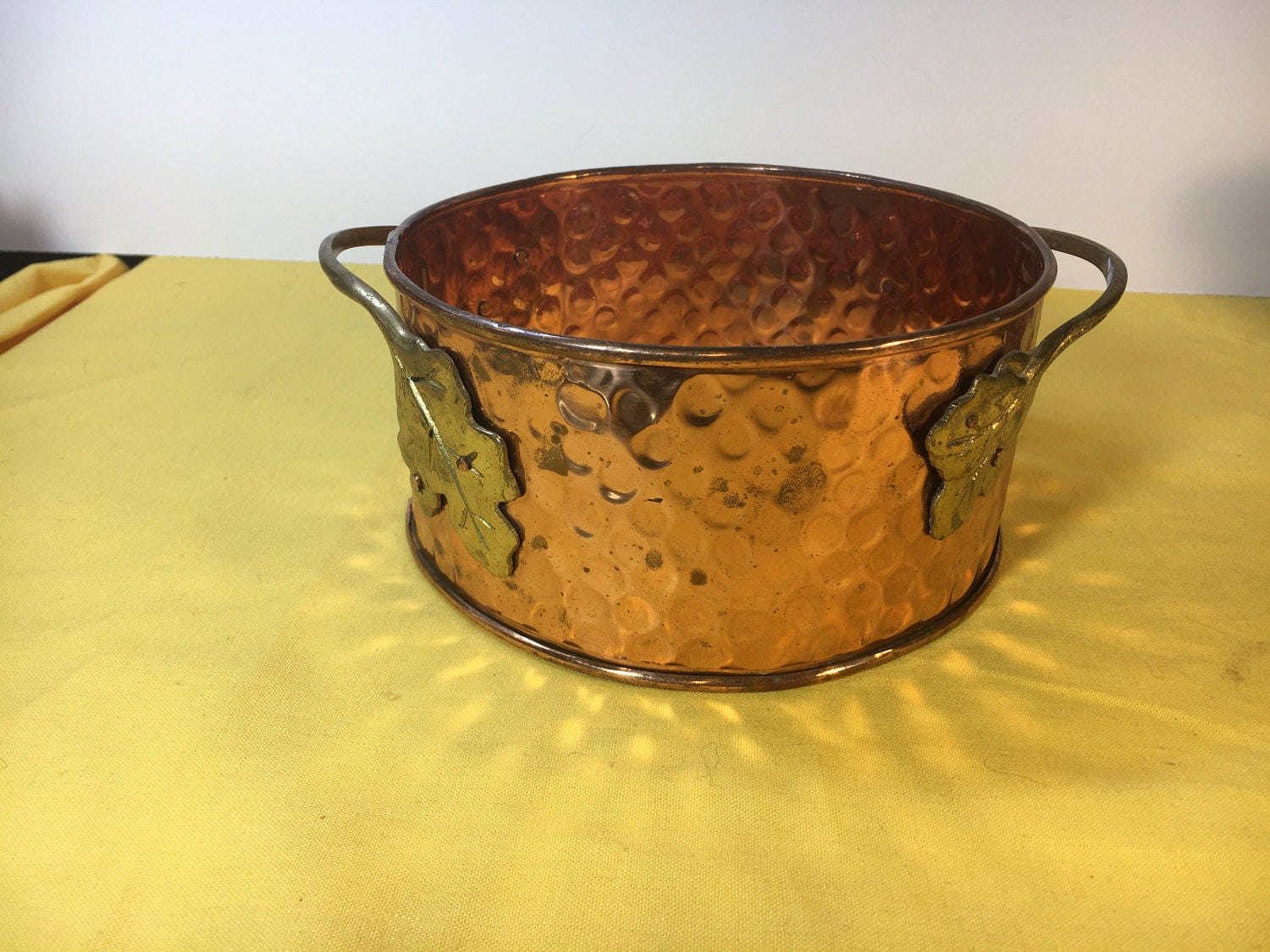 Vintage Hammered Copper Liner w/ Brass Handles, Decorative 6.25