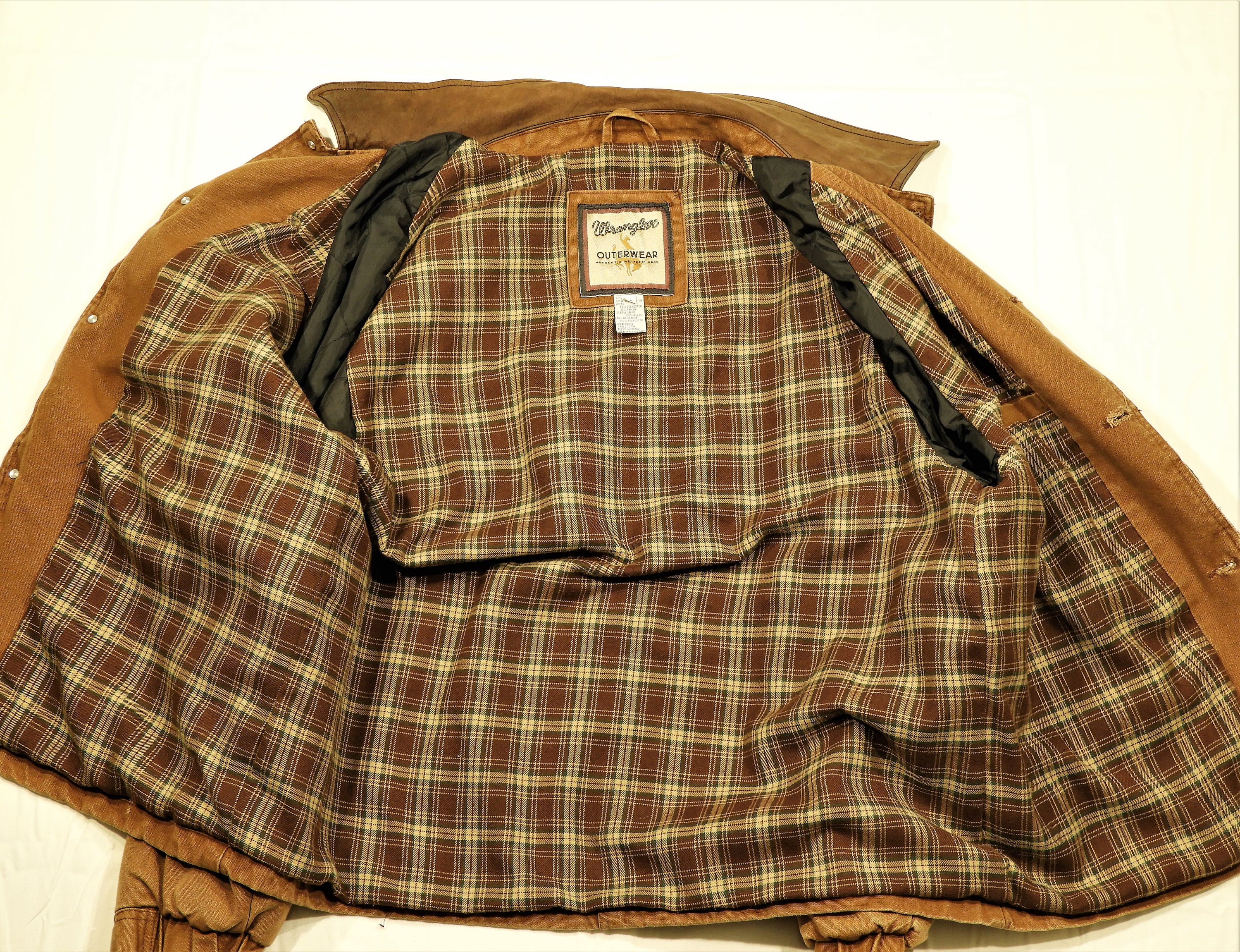 Vintage Wrangler Outerwear, Western Barn Coat, Brown Farm Jacket, Plaid ...
