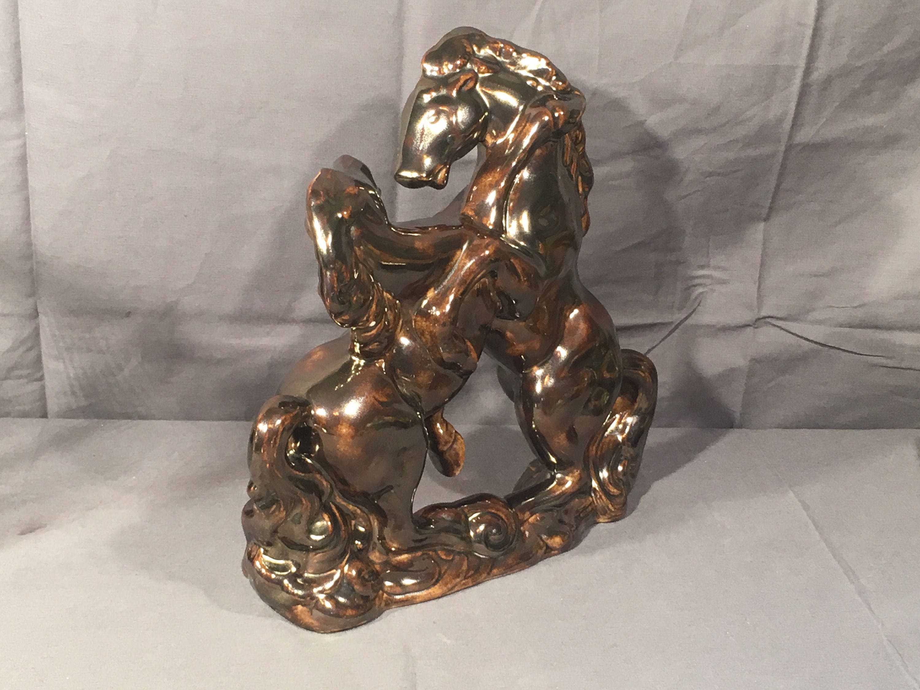 Vintage Horse Statue, Decorative Fighting Stallions Statue, Brown