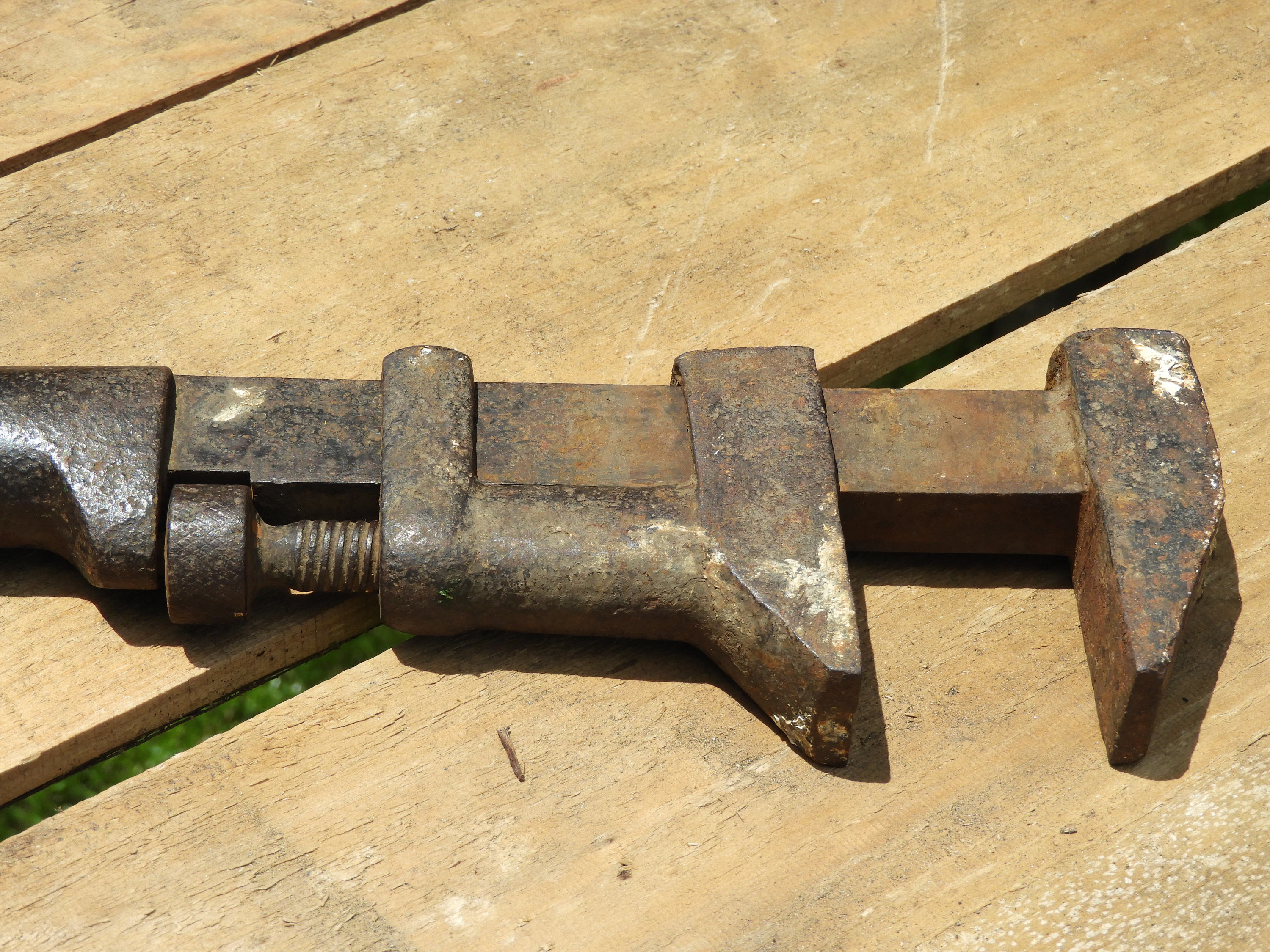 Antique Pipe Wrench, Decorative Wood Handle Monkey Wrench, Rare