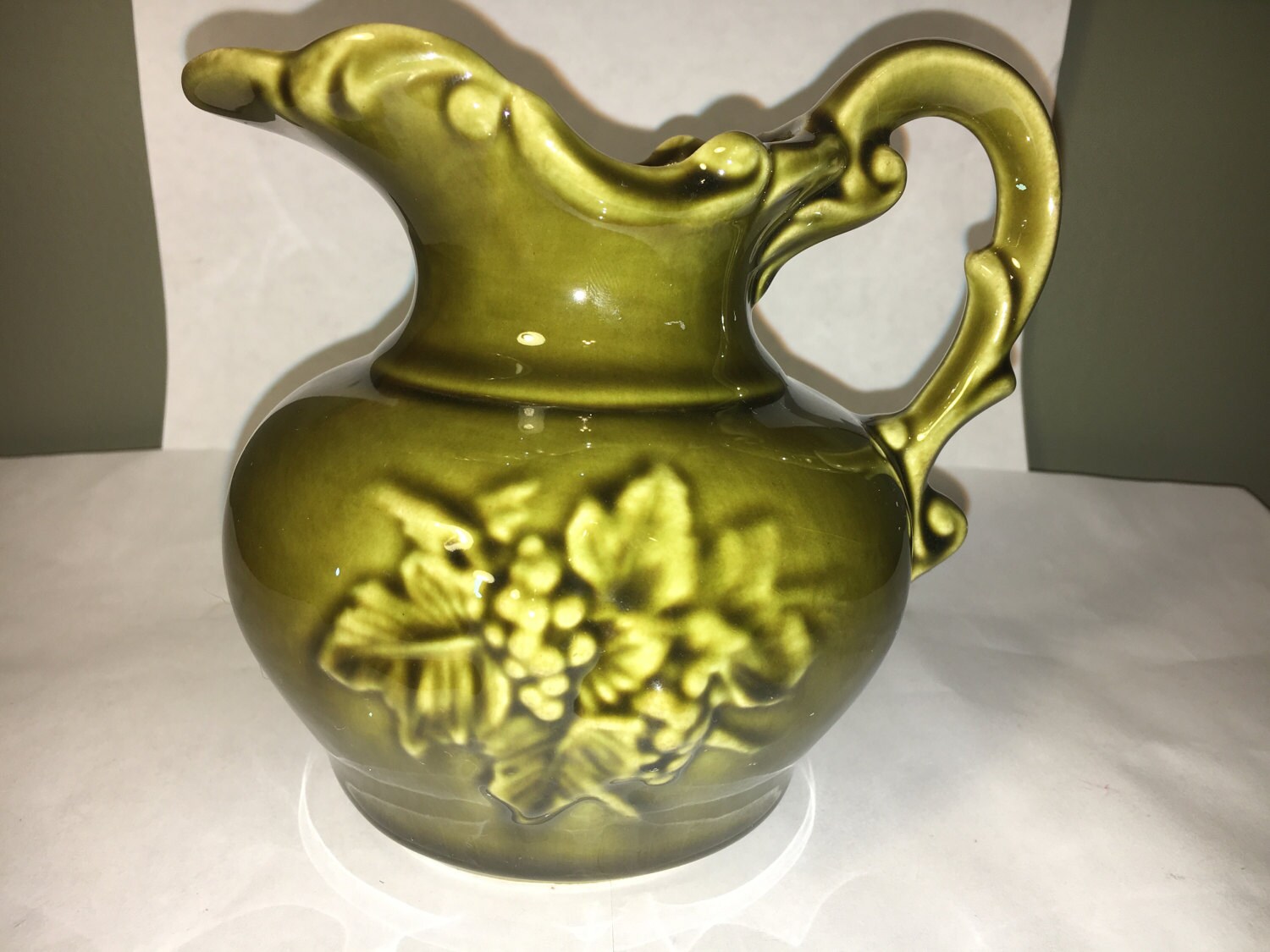 Vintage McCoy Pitcher, Collectible Creamer, Small Green Water Tea