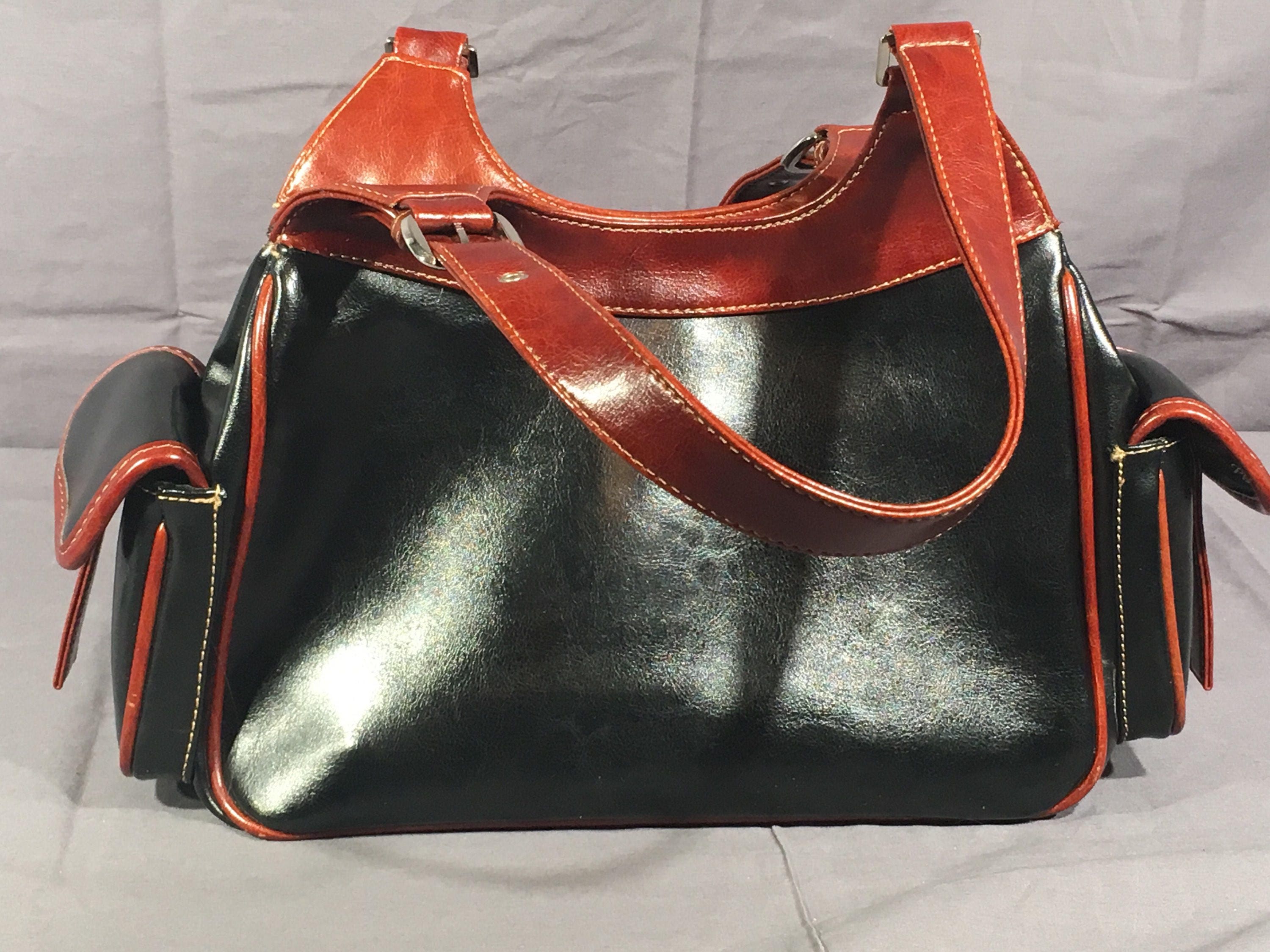 Vintage La Philipe Bag, Black & Red Faux Leather Bag, Hobo Bag ...