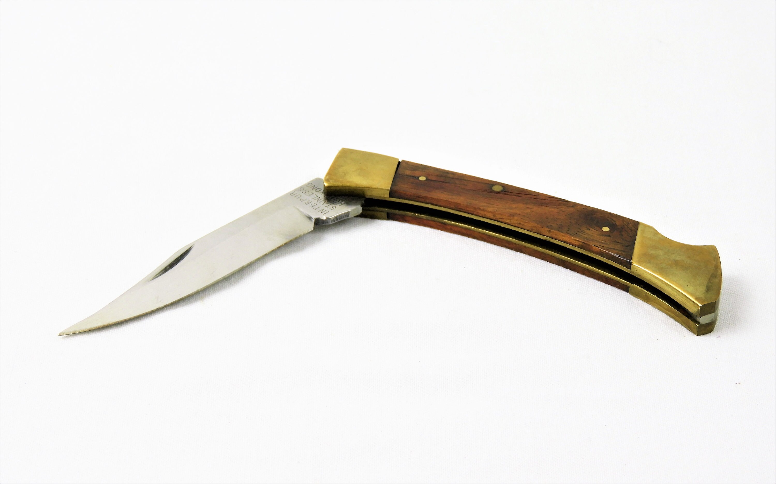 Vintage Folding Knife, Interpur Lock Back, 3 Pin Wooden Handles