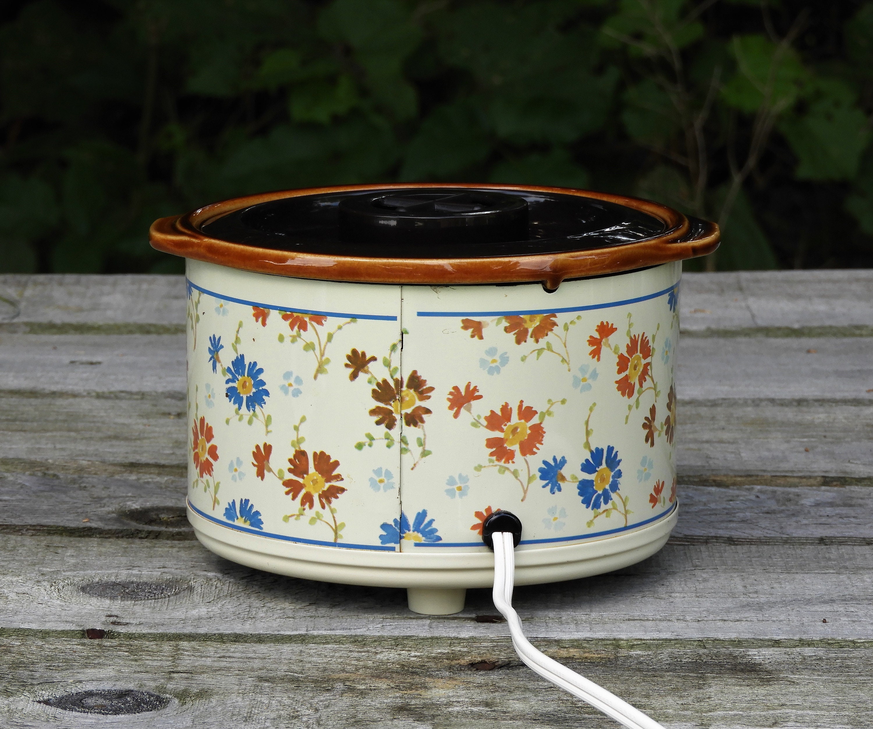 Vintage Incense Warmer, Potpourri Crock, Kitchen Decor, Brown Ceramic Liner, Flower Garden